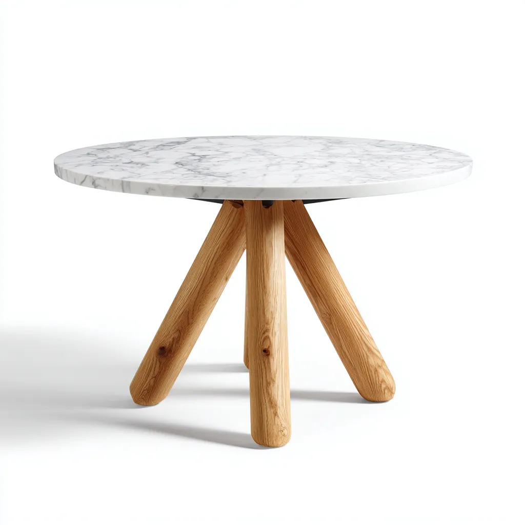 Tavolo da pranzo marmo-legno 120x120x75 cm - bianco-marrone - design moderno-Abodeosa