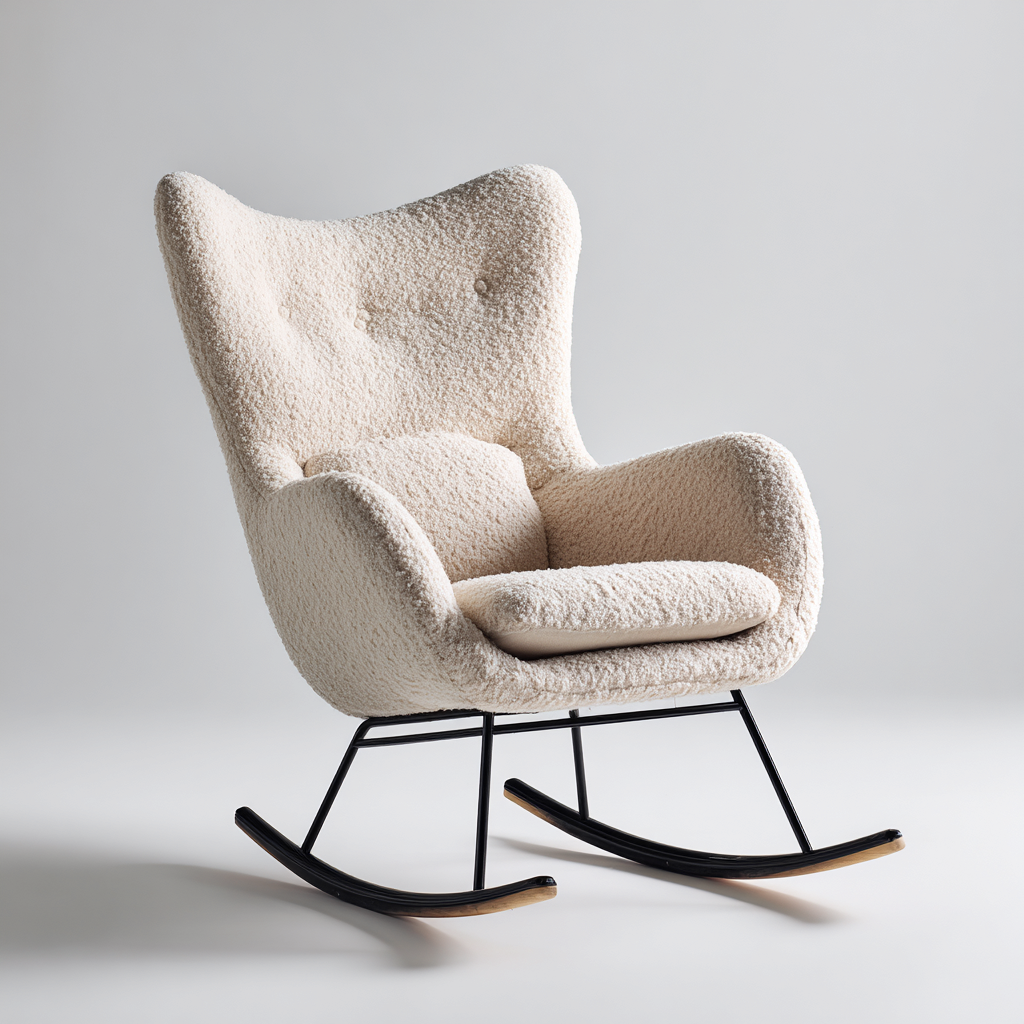 Sedia a dondolo in tessuto bouclé 78x85x102 cm - crema - design moderno-Abodeosa