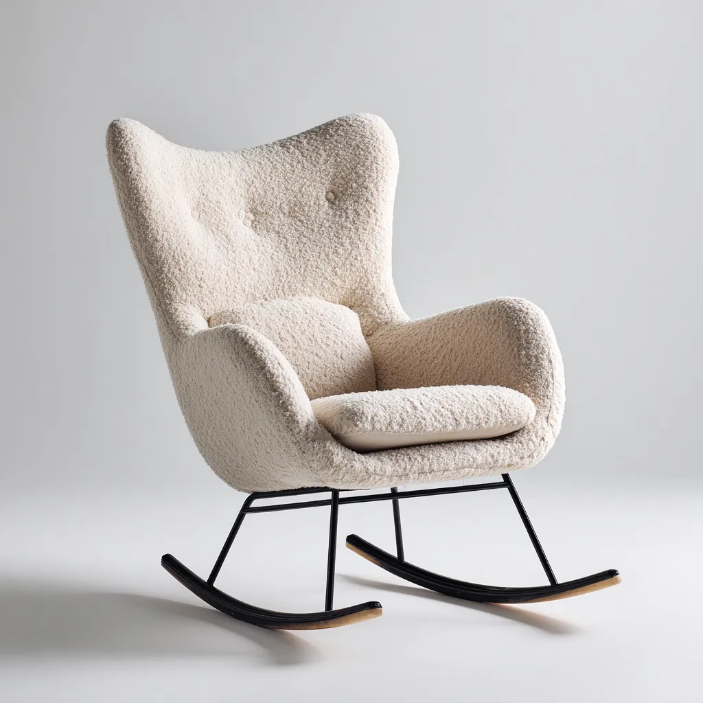 Sedia a dondolo in tessuto bouclé 78x85x102 cm - crema - design moderno-Abodeosa