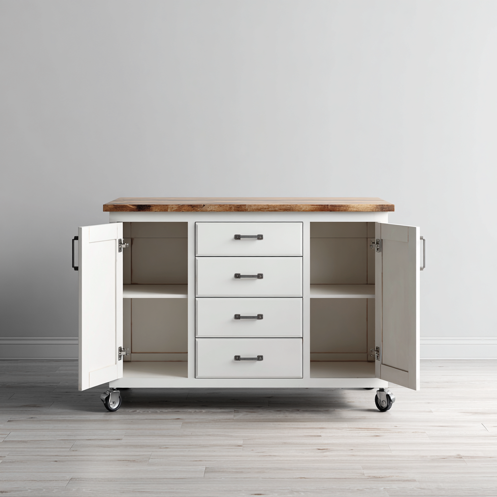 Isola da cucina legno-metallo bianco-naturale 140x55x90 cm - piano di lavoro robusto-Abodeosa