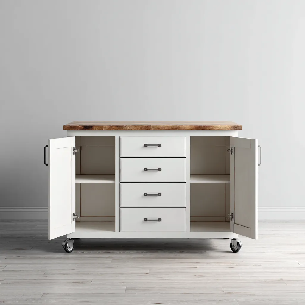 Isola da cucina legno-metallo bianco-naturale 140x55x90 cm - piano di lavoro robusto-Abodeosa