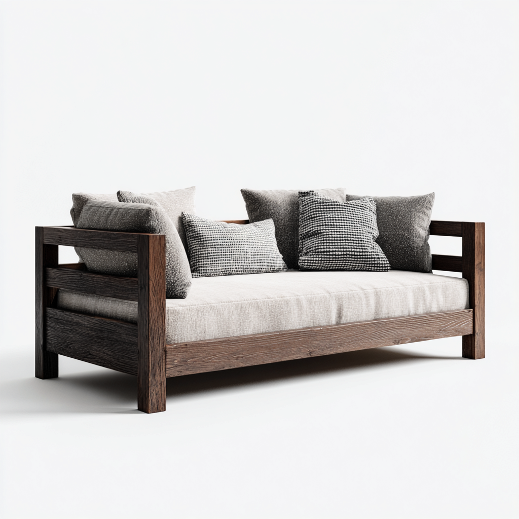 Divano letto in legno e tessuto 205x95x85 cm marrone - adatto al soggiorno - design moderno-Abodeosa