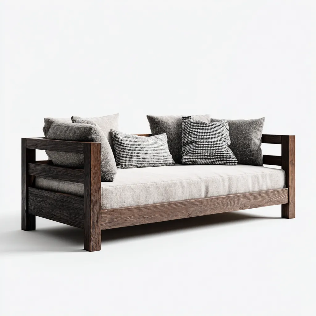 Divano letto in legno e tessuto 205x95x85 cm marrone - adatto al soggiorno - design moderno-Abodeosa