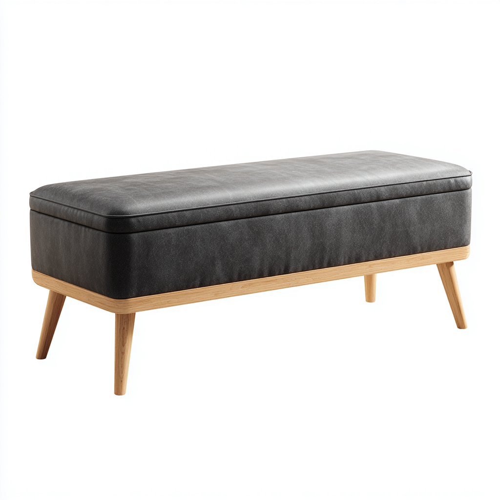 Panca per letto in ecopelle e legno 108x38x47 cm - grigio - design moderno-Abodeosa
