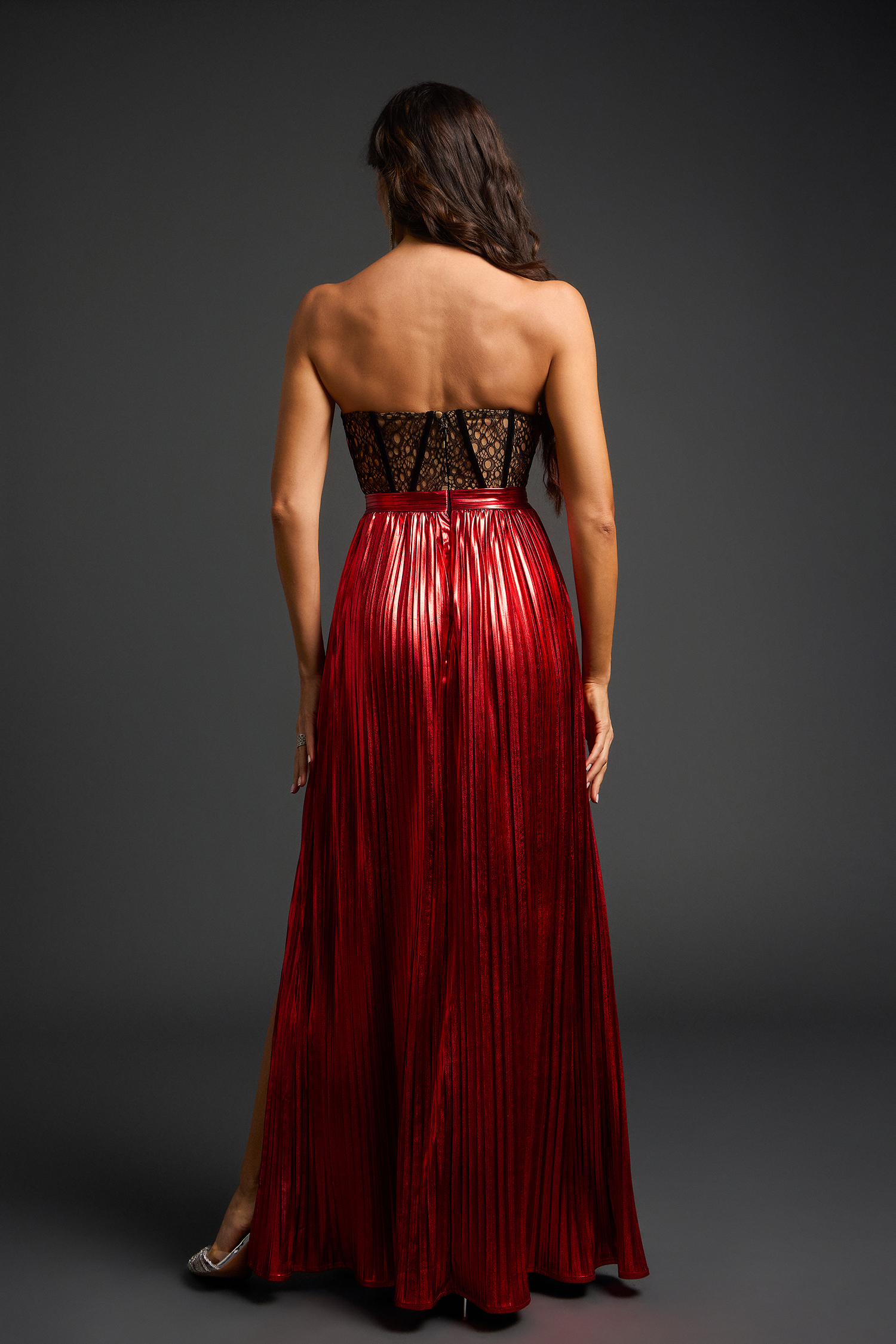 Nikalia Lace Strapless High Slit Maxi Dress