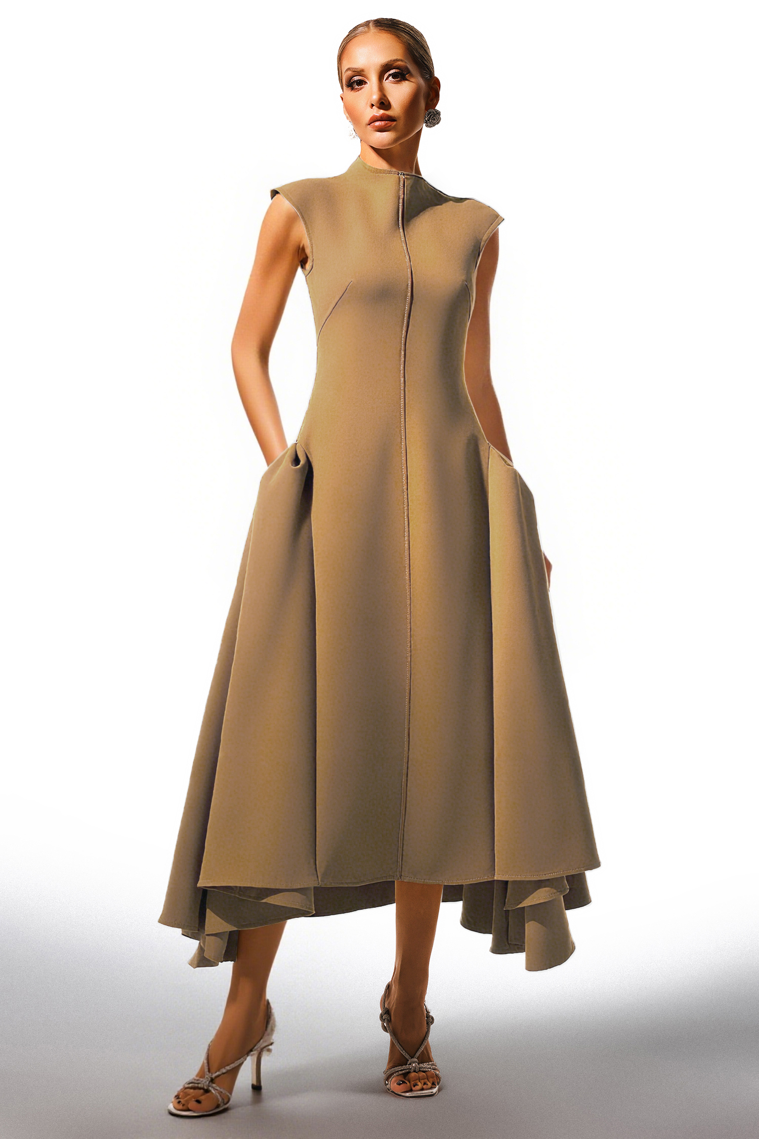 Paca Choker Sleeveless Khaki Maxi Dress