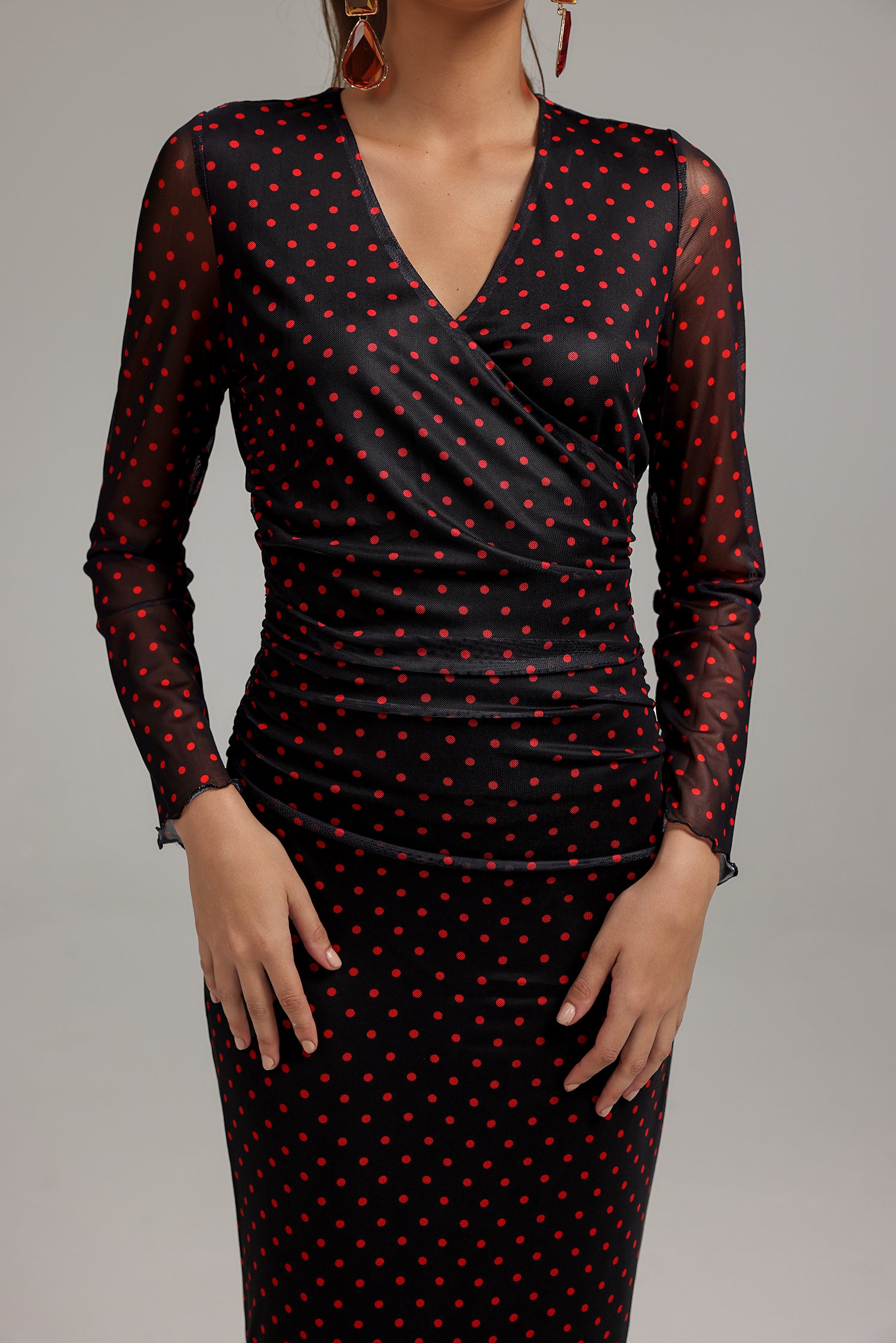 Dodou Ploka Dot Printed Mesh Dress