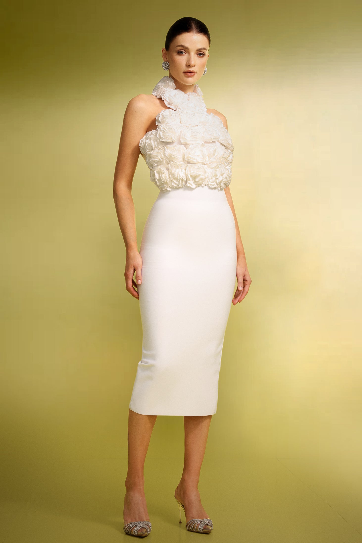 Ernie Sleeveless Halter Flowers Bandage Maxi Dress