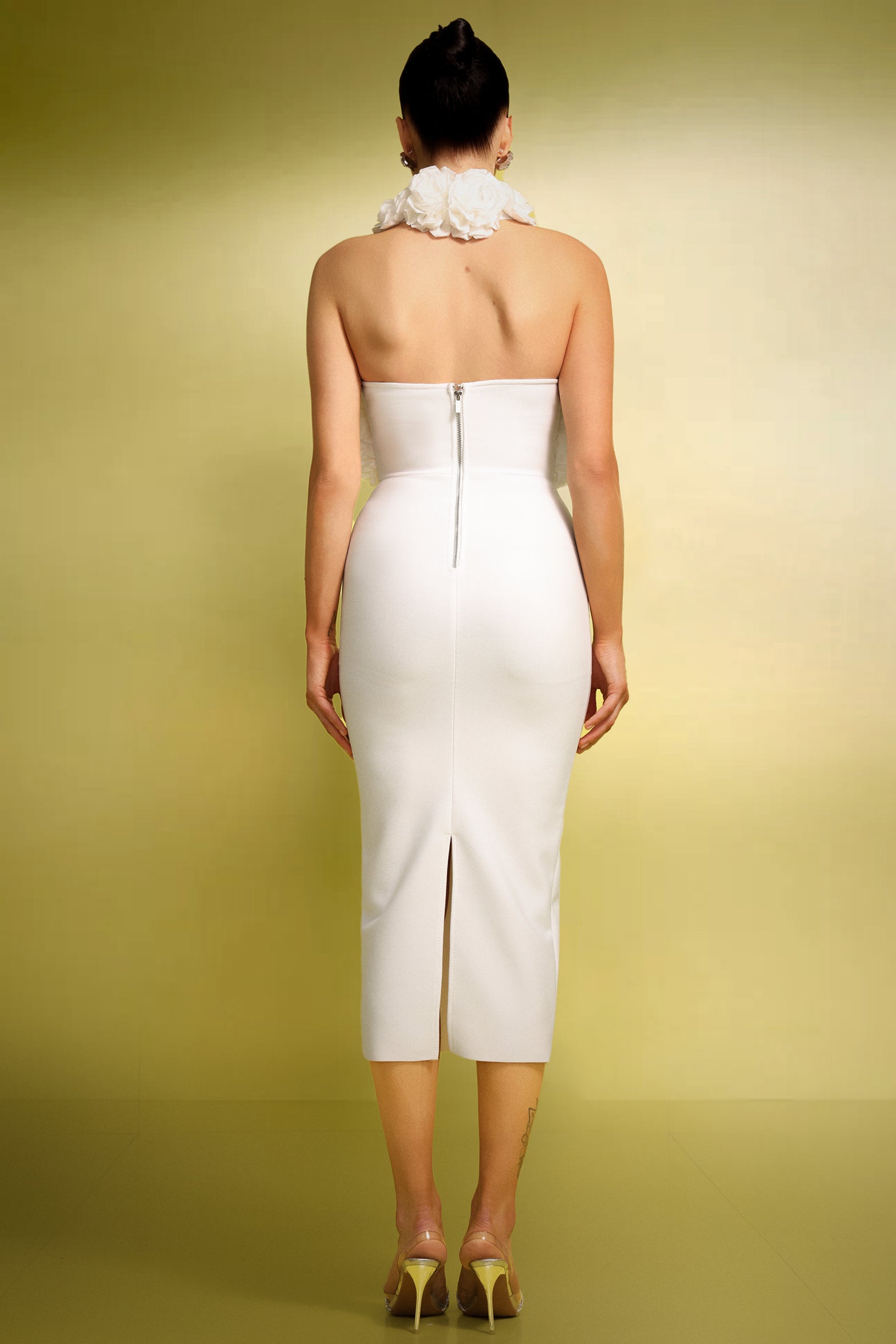 Ernie Sleeveless Halter Flowers Bandage Maxi Dress