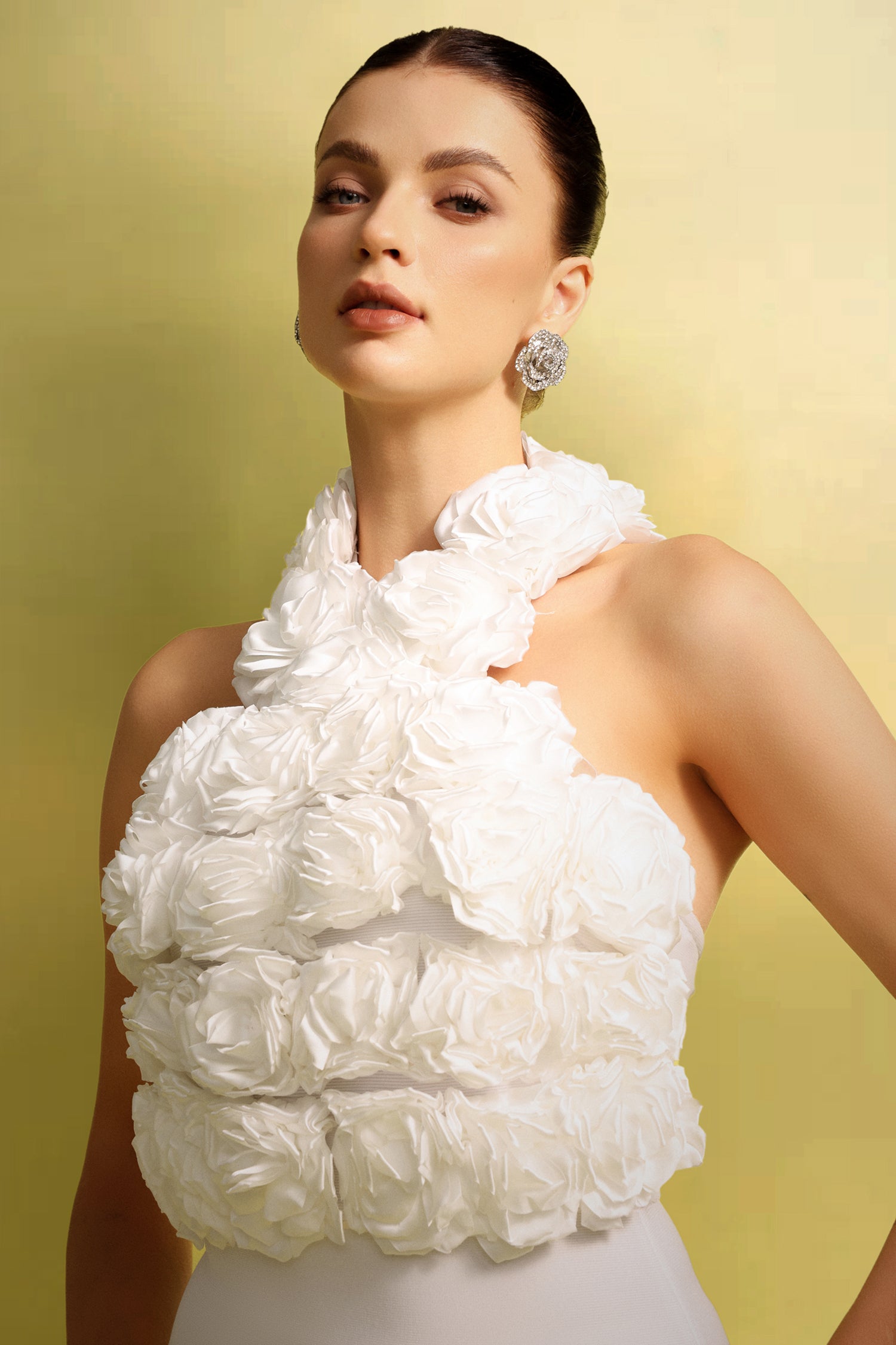 Ernie Sleeveless Halter Flowers Bandage Maxi Dress