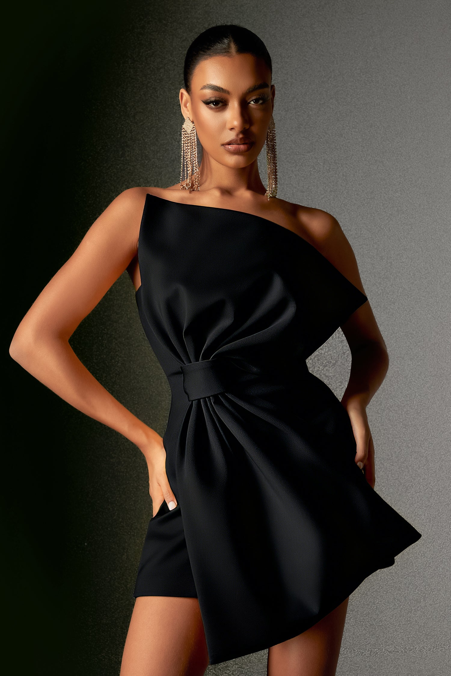 Majrela Bowknot Strapless Black Mini Dress