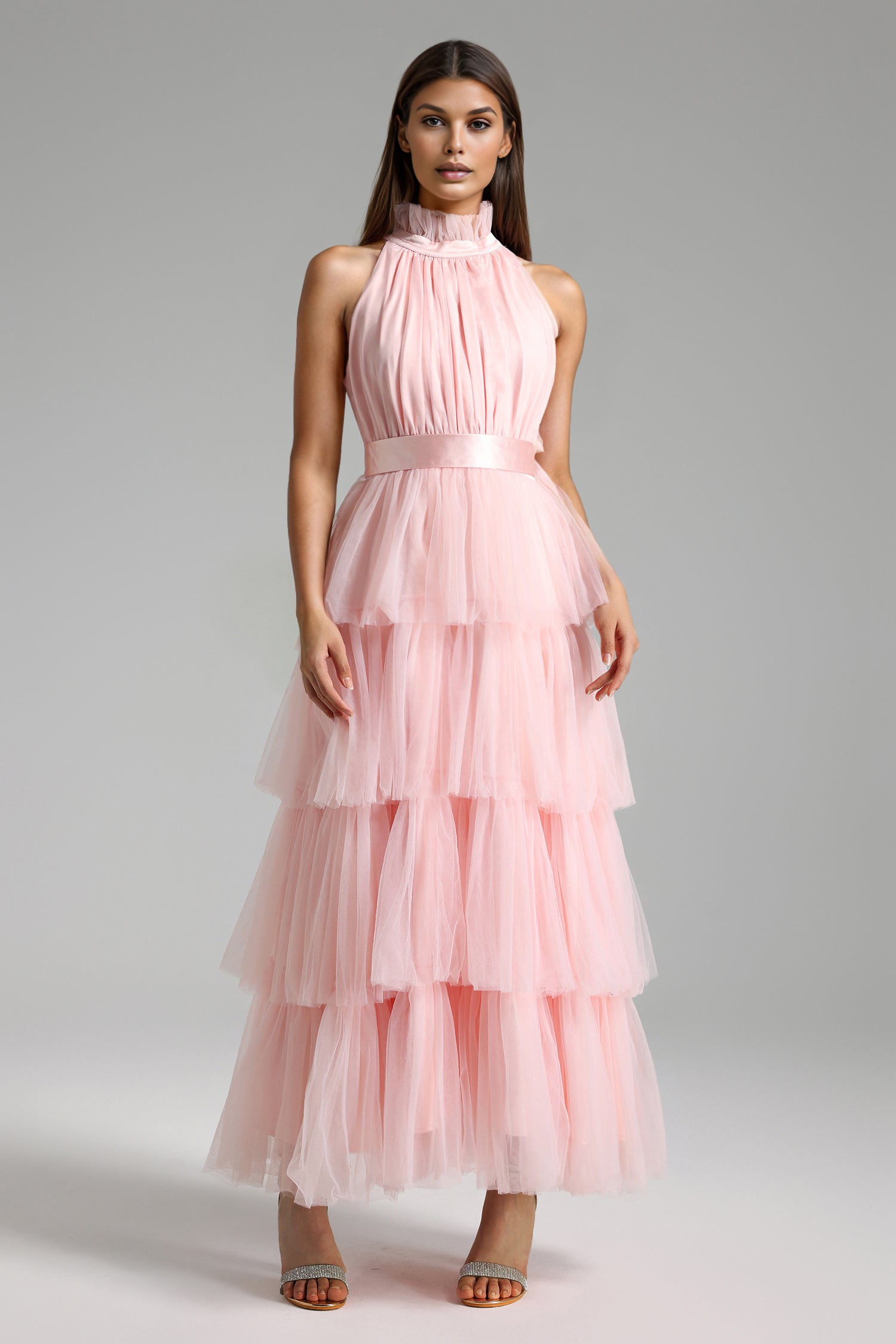 Odelia Sleeveless Bow Puffy Maxi Dress