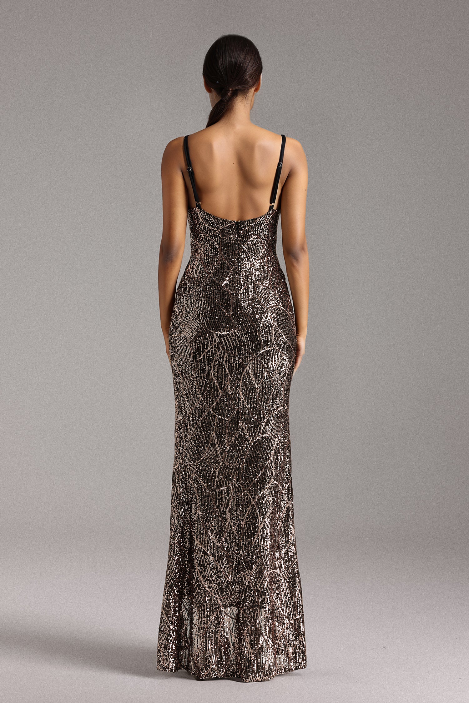 Kaia V-neck Sequin Slit Maxi Dress