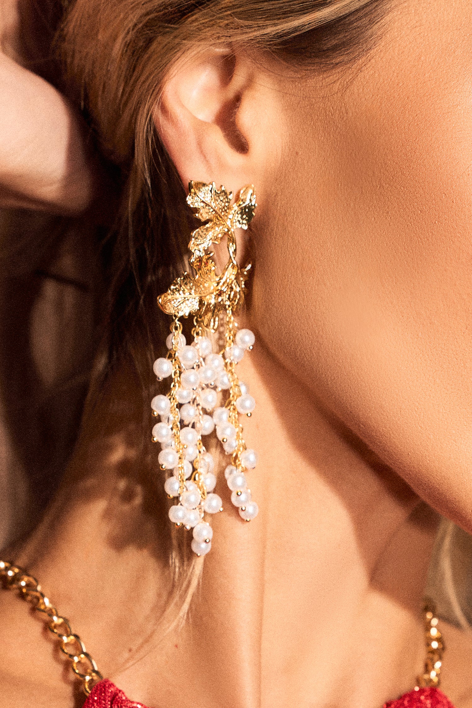 Zalea Leaf Tasse Pearl Earrings