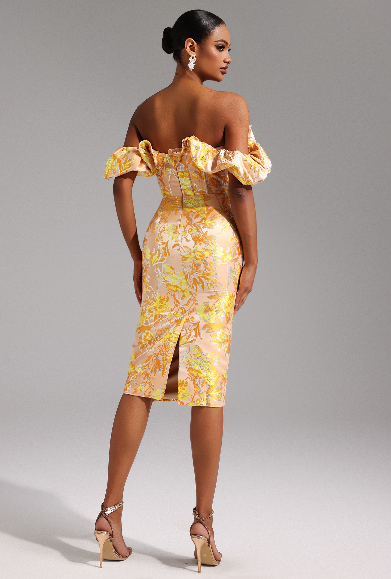 Merrit Off Shoulder Jacquard Midi Dress