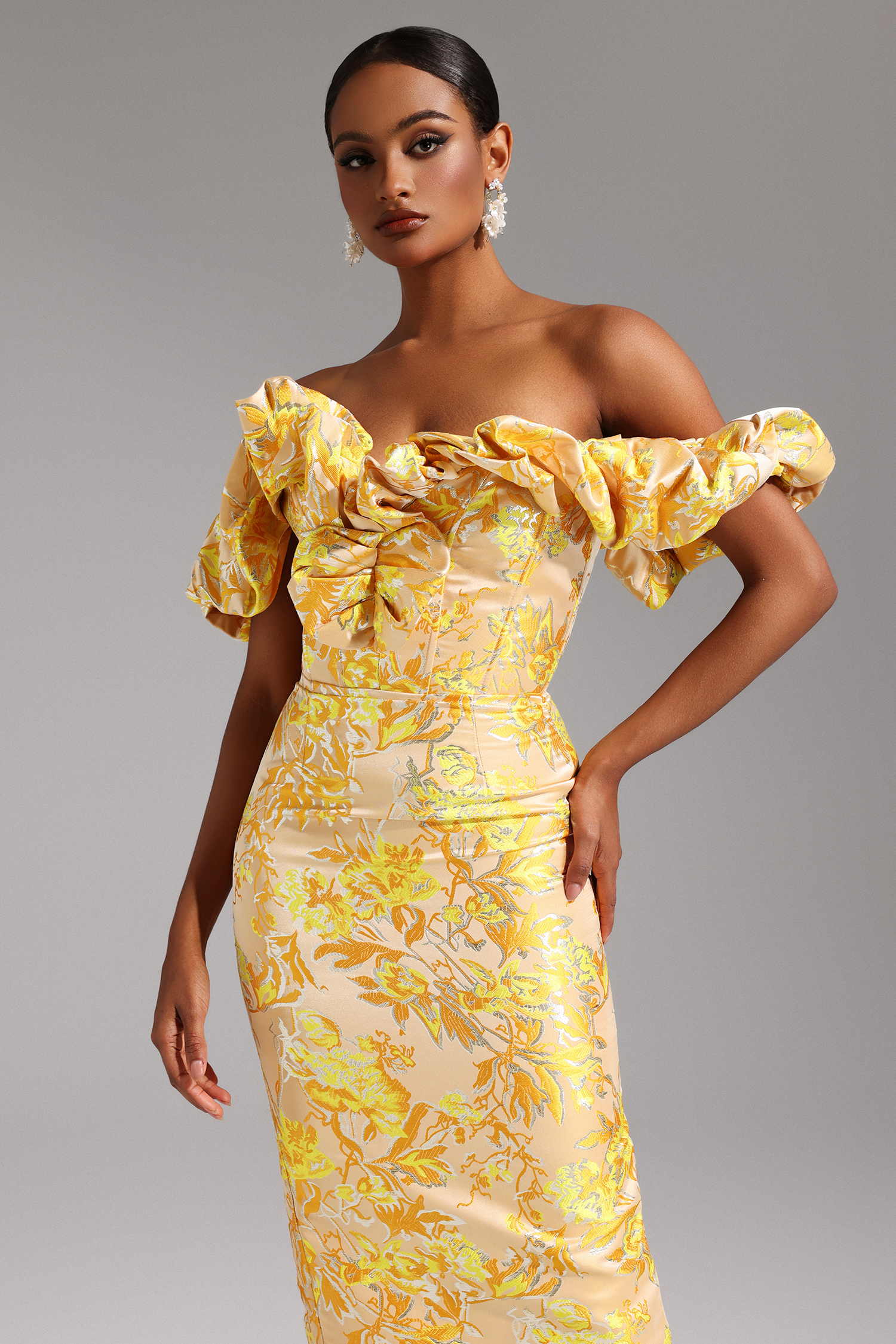 Merrit Off Shoulder Jacquard Midi Dress