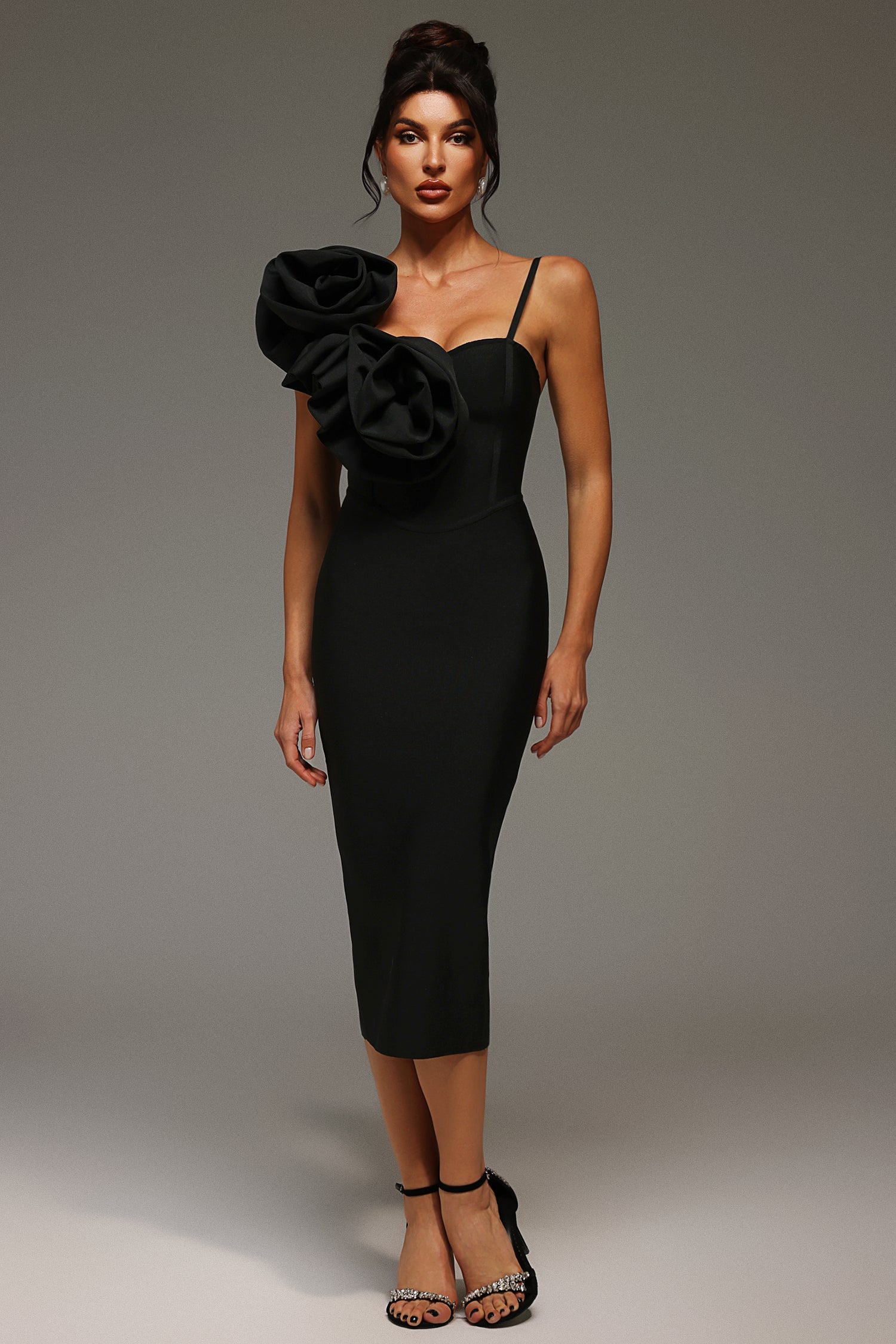 Lzada Halter Flowers Bandage Midi Dress