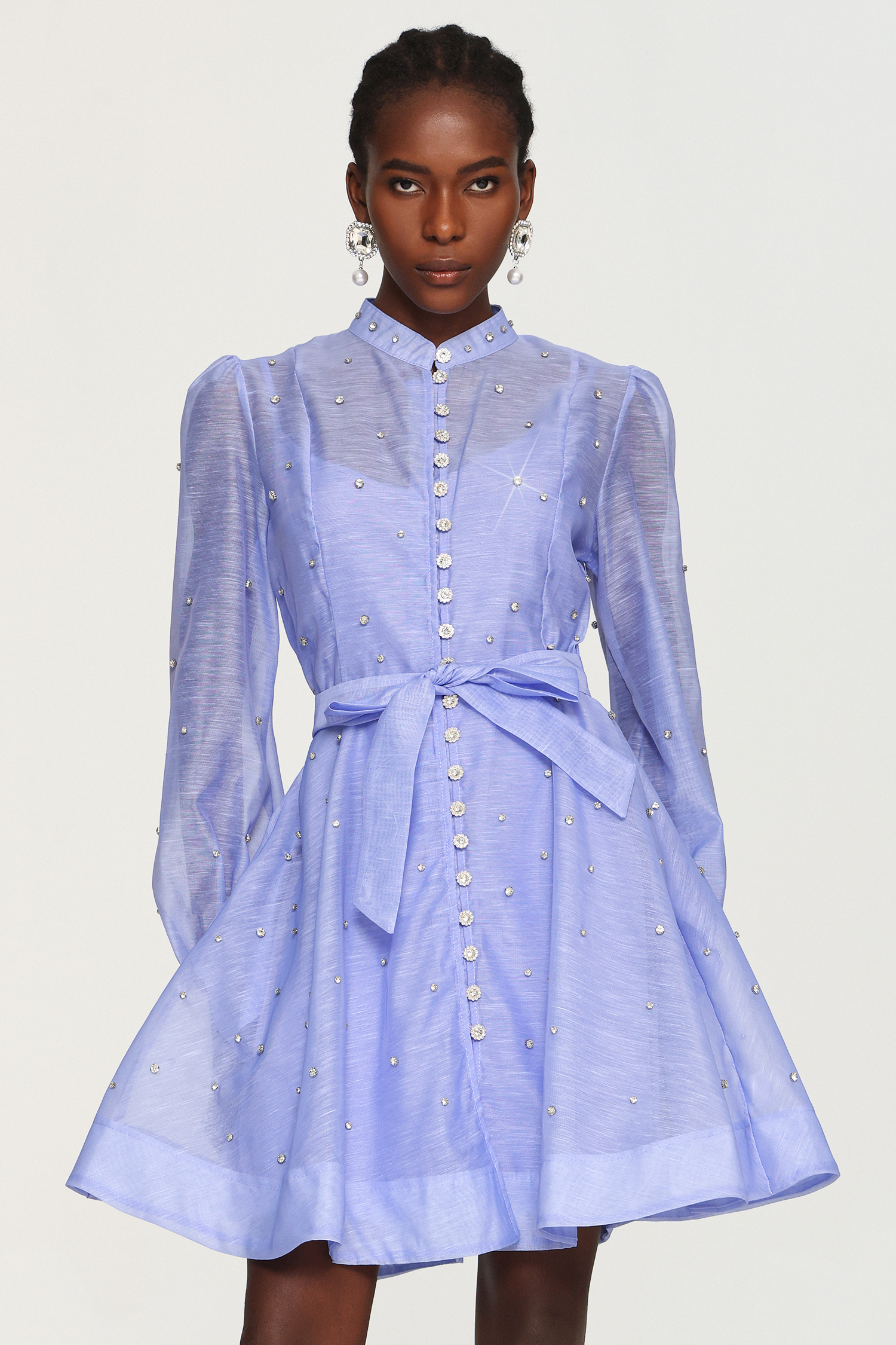 Farrah Long Sleeves Diamond Button Shirt Mini Dress