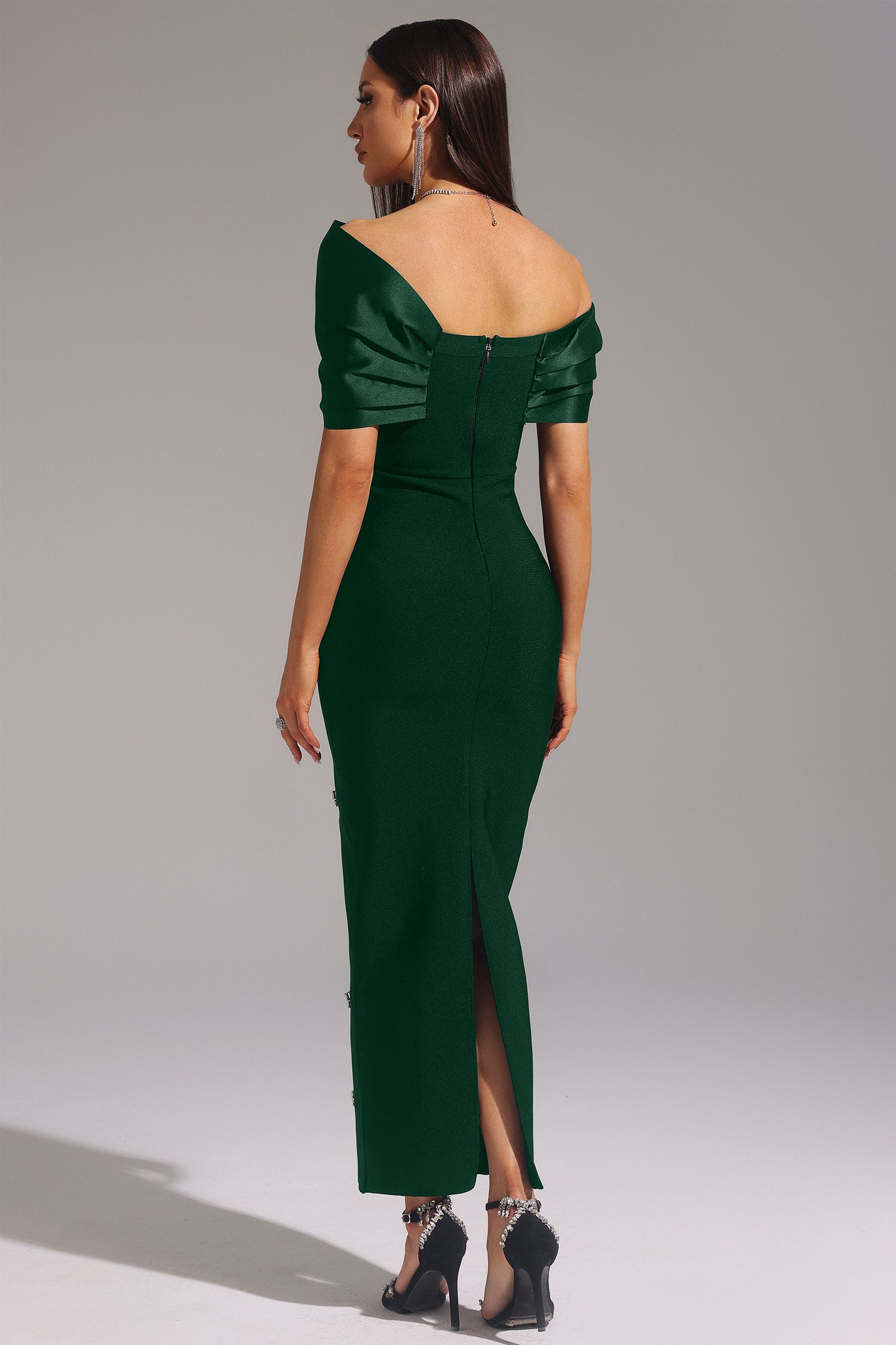 Palez Sleeveless One Shoulder Diamond Bow Bandage Maxi Dress