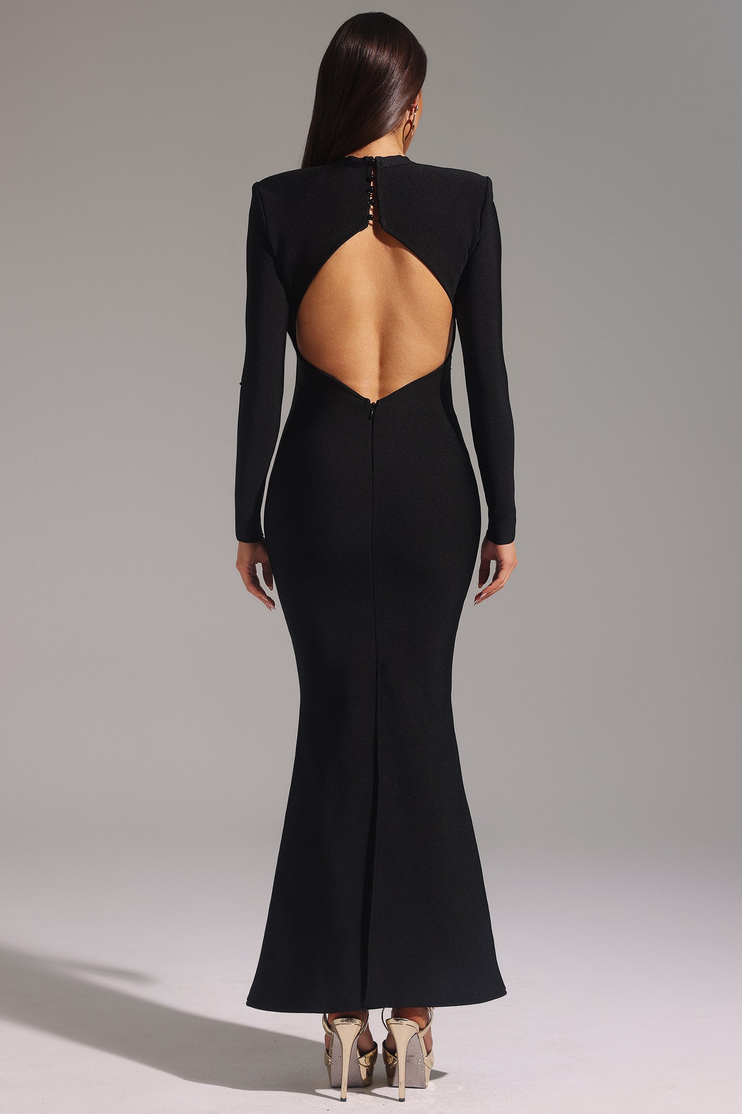 Filasy Long Sleeve Hollow Out Fishtail Bandage Maxi Dress