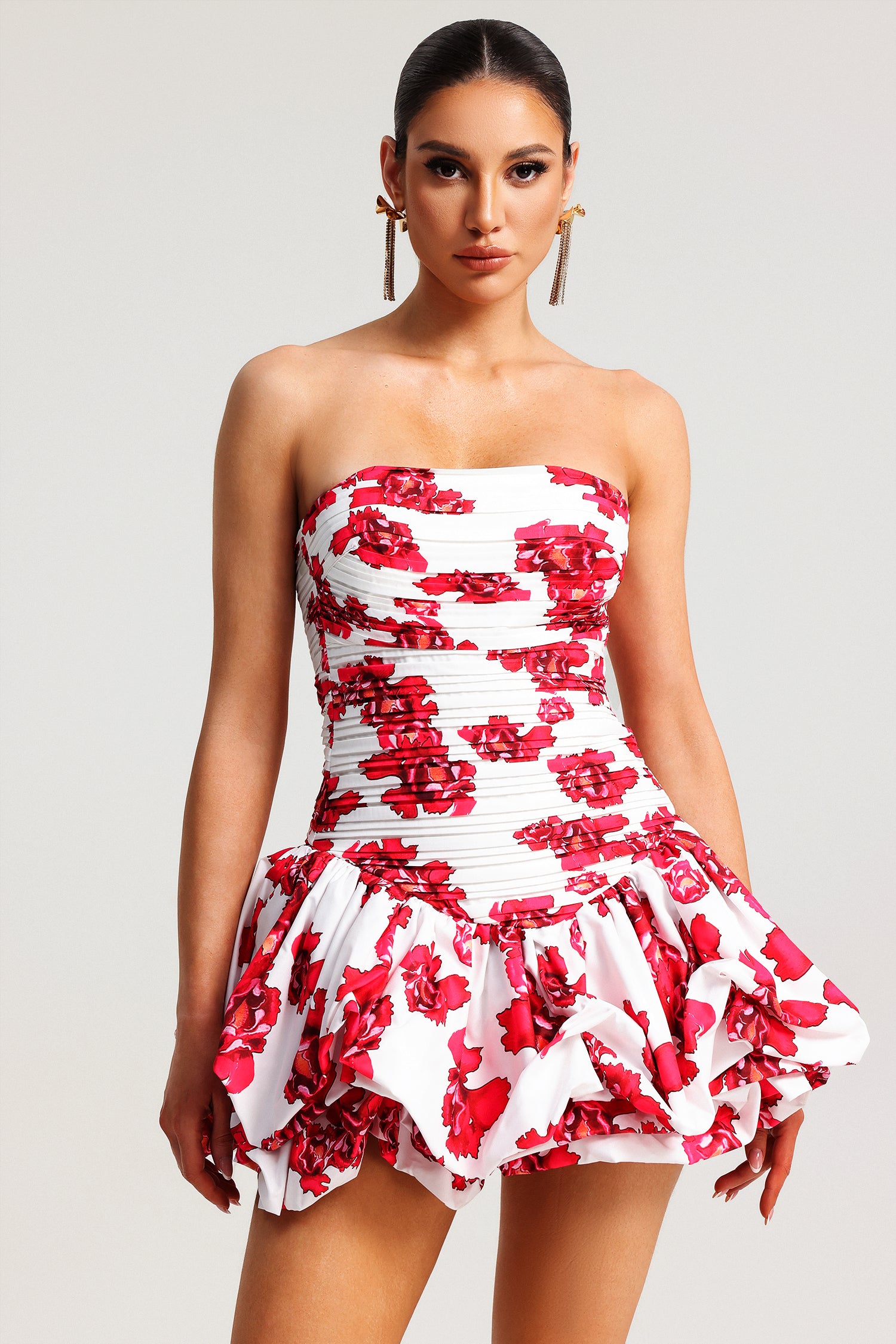 Gala Sleeveless Printing Fold Mini Dress