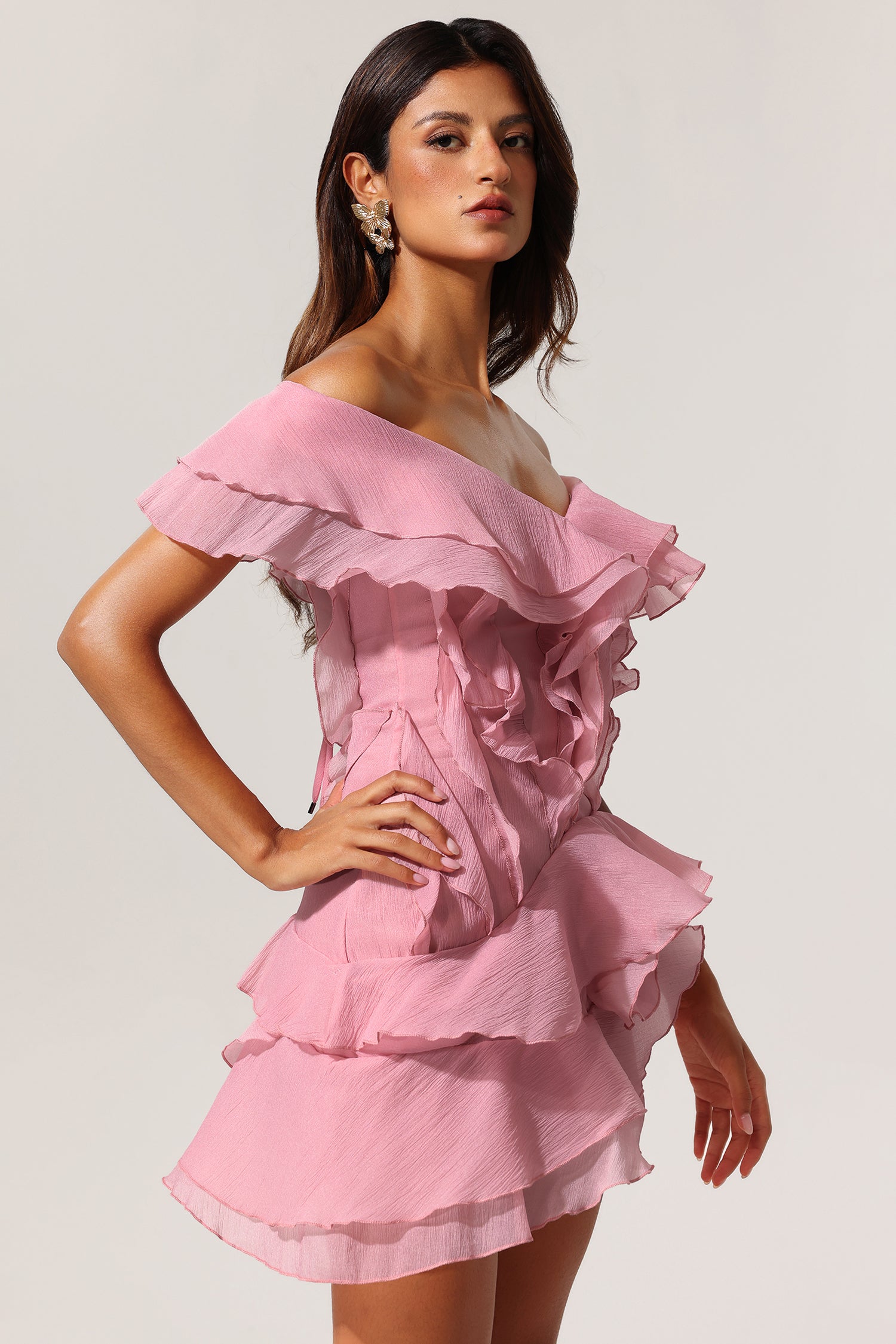 Minma Off Shoulder Ruffled Mini Dress