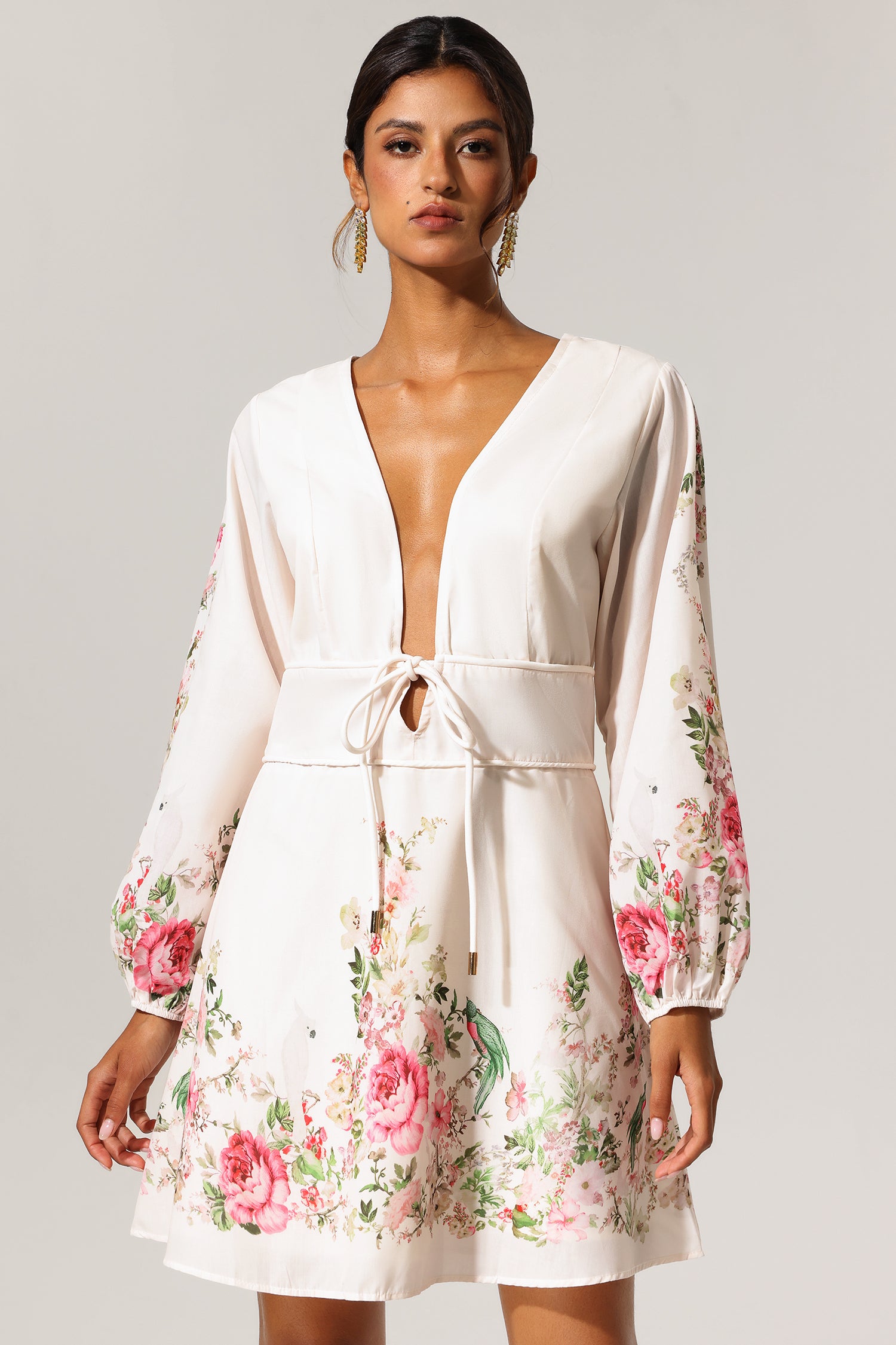 Mota V-Neck Floral Printed Mini Dress