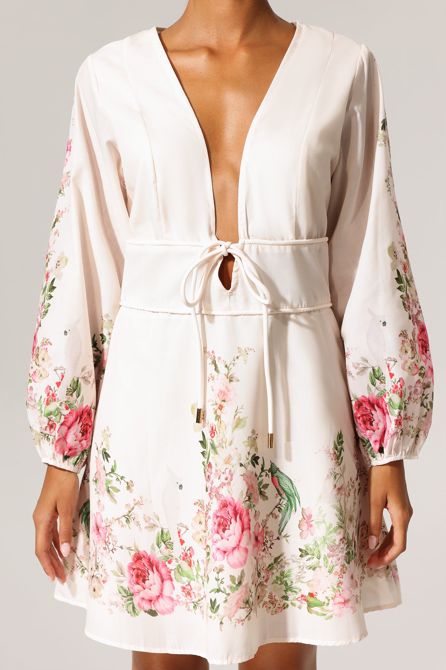 Mota V-Neck Floral Printed Mini Dress