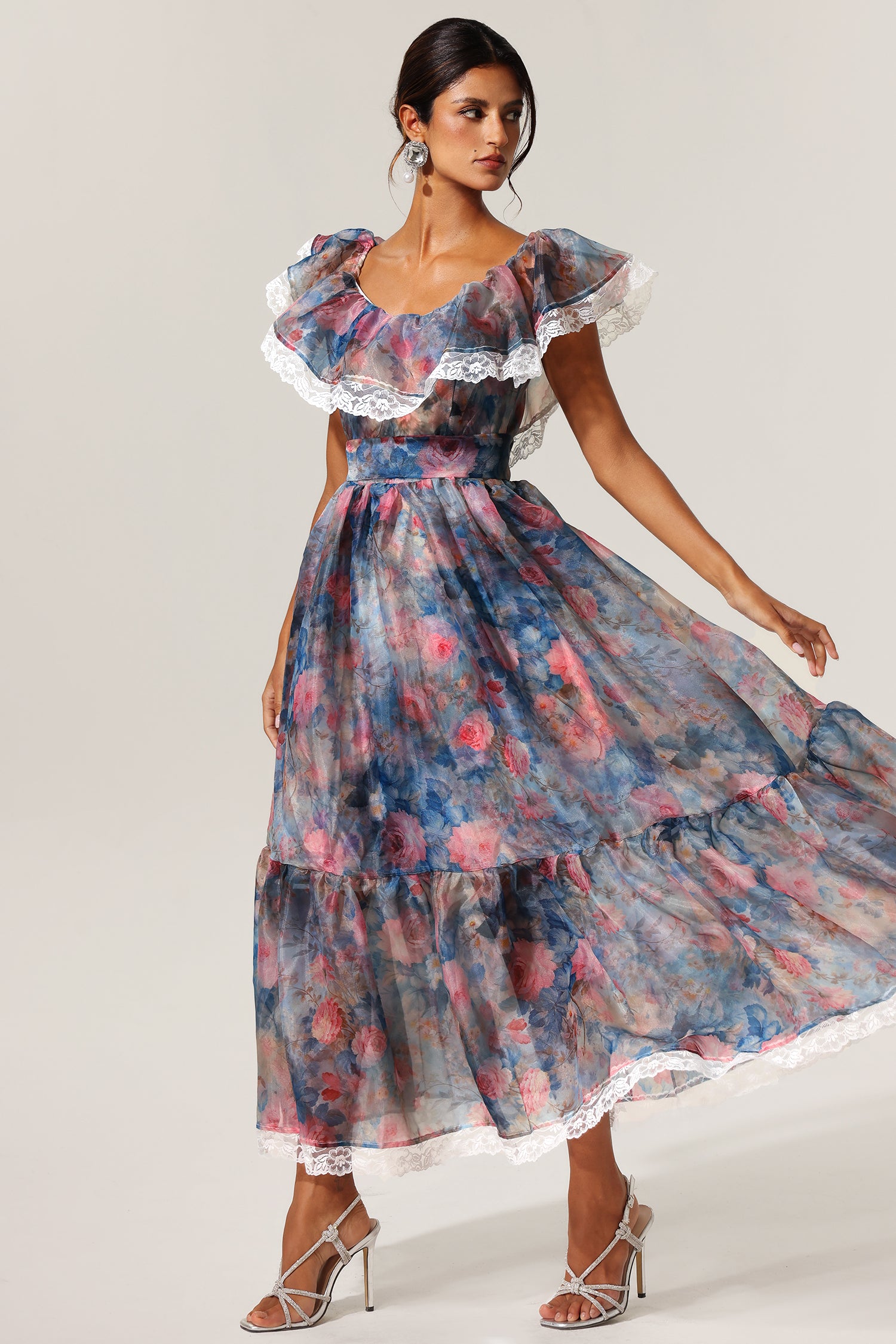 Yalia Floral Printed Ruffled Maxi Dress