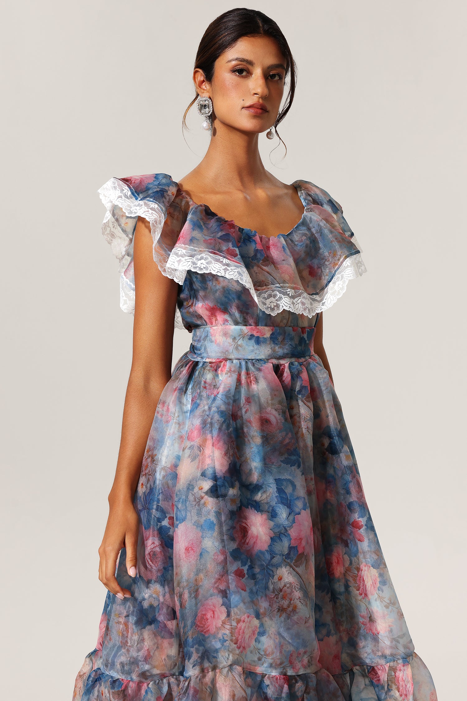 Yalia Floral Printed Ruffled Maxi Dress