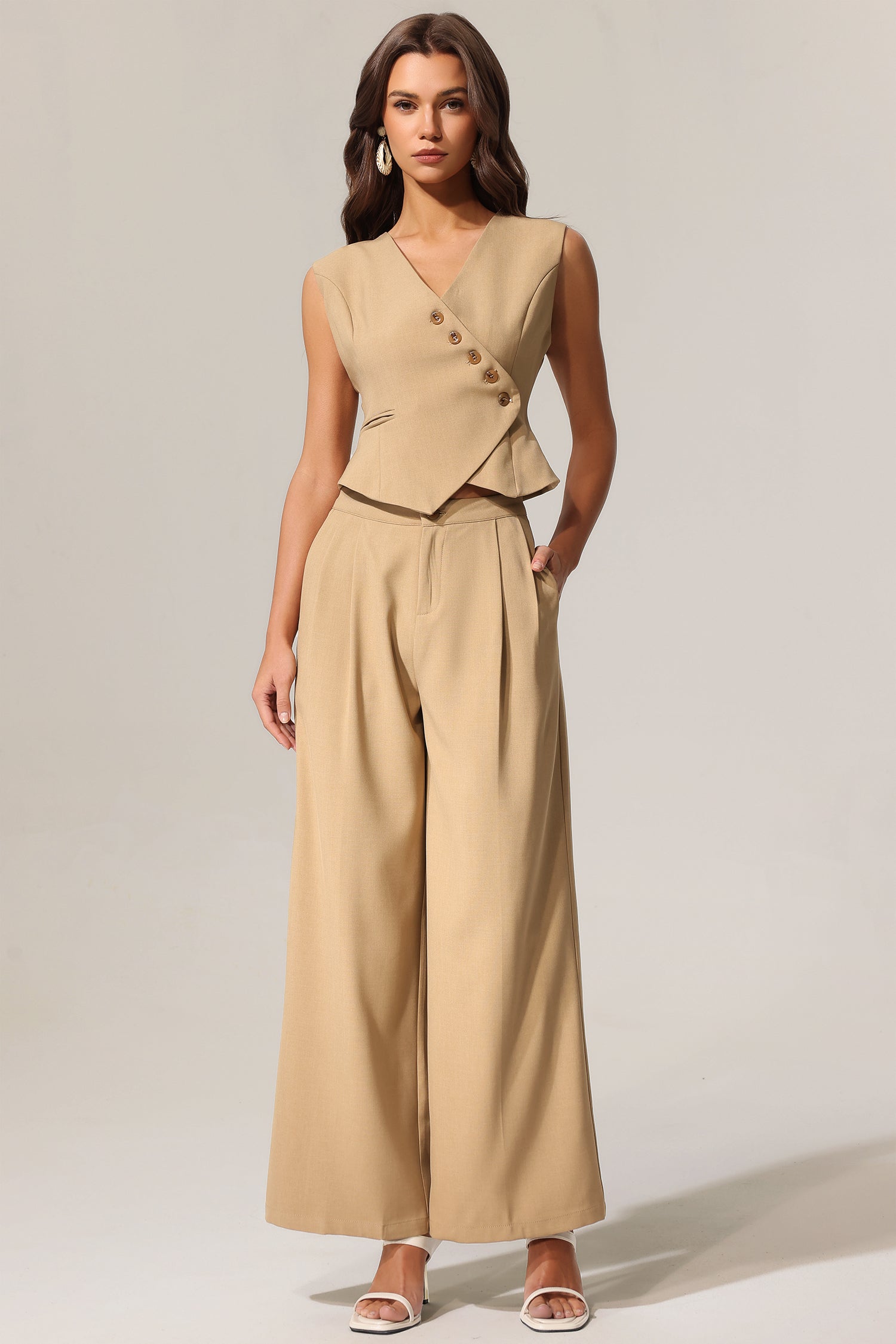 Montigo Sleeveless Asymmetric Pants Two-Piece Set
