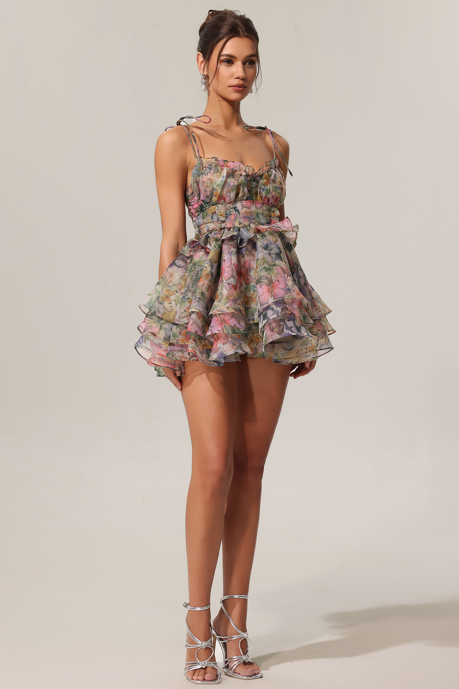 Hester Sleeveless V-Neck Lacing Flounce Mini Dress