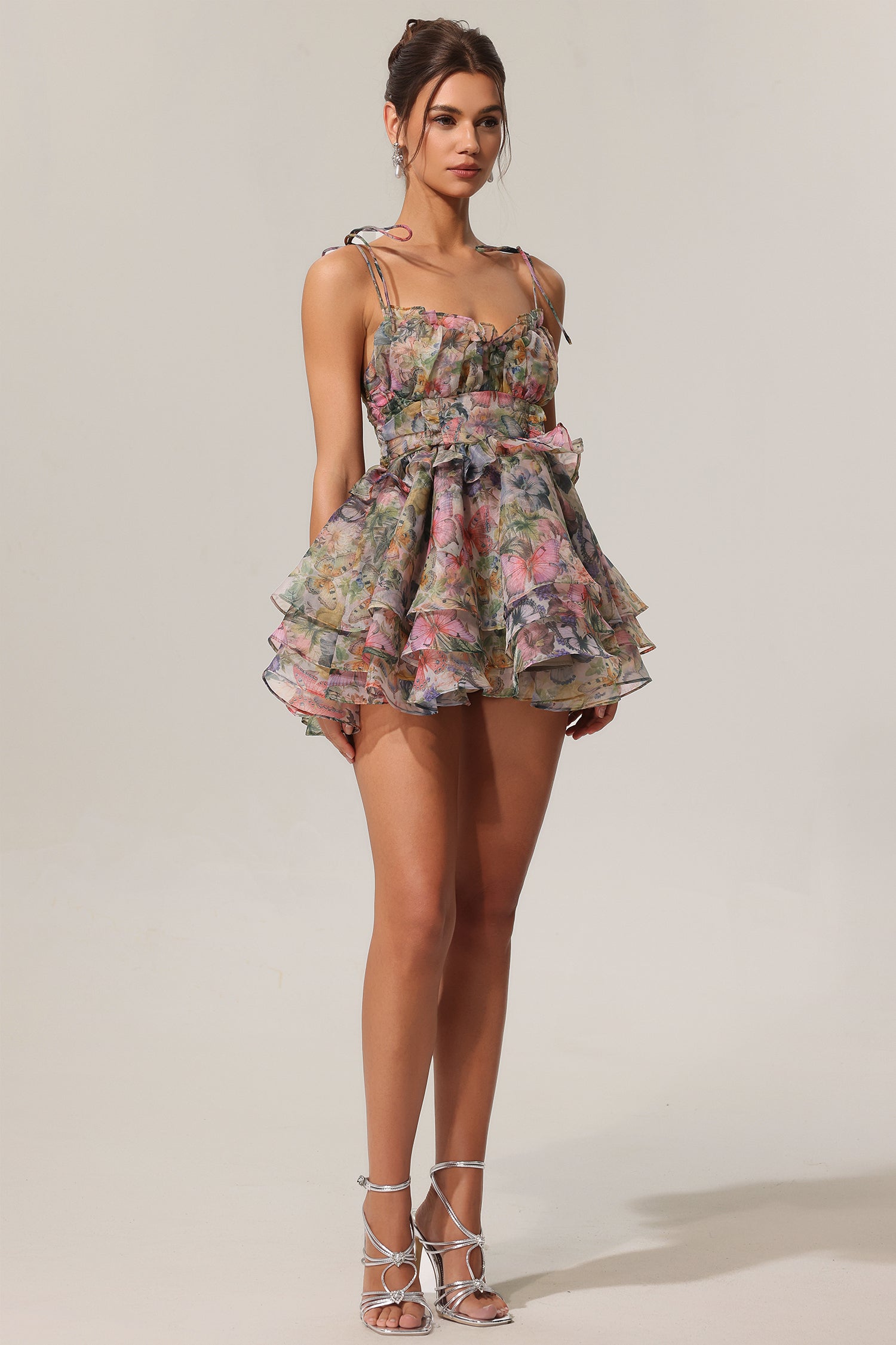 Hester Sleeveless V-Neck Lacing Flounce Mini Dress