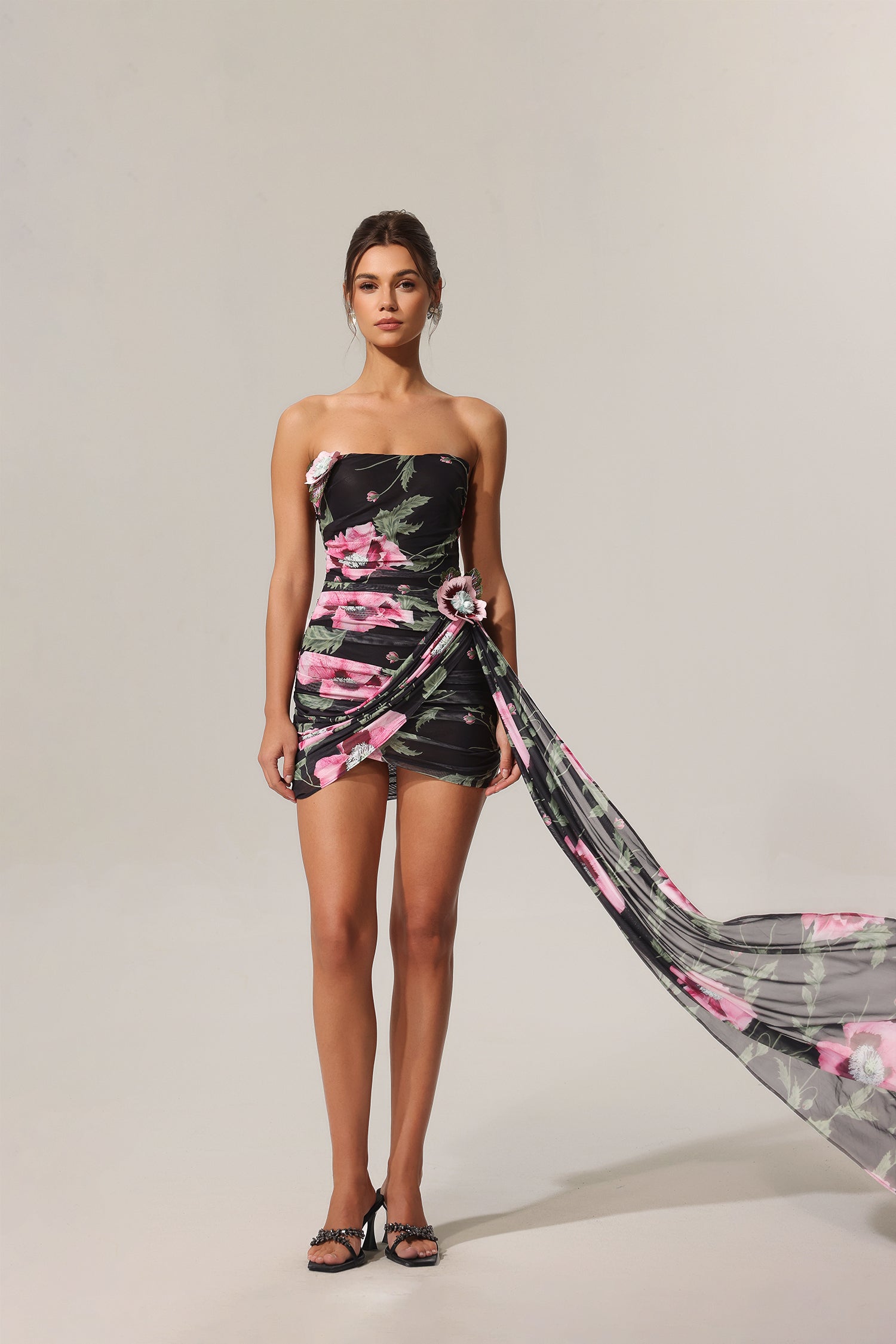 Orli Printed Flowers Streamer Mini Dress