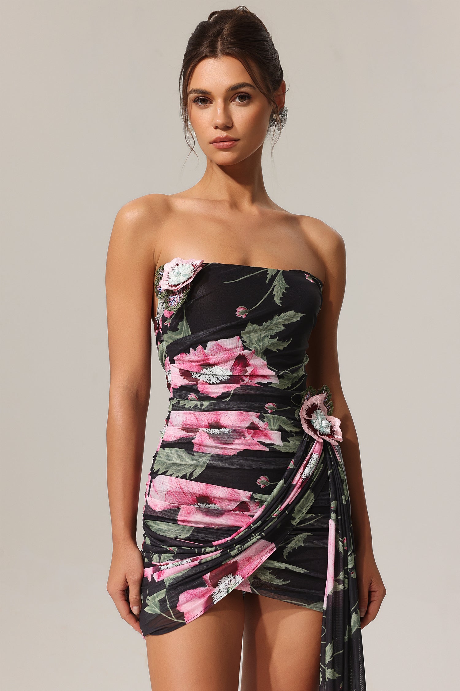 Orli Printed Flowers Streamer Mini Dress