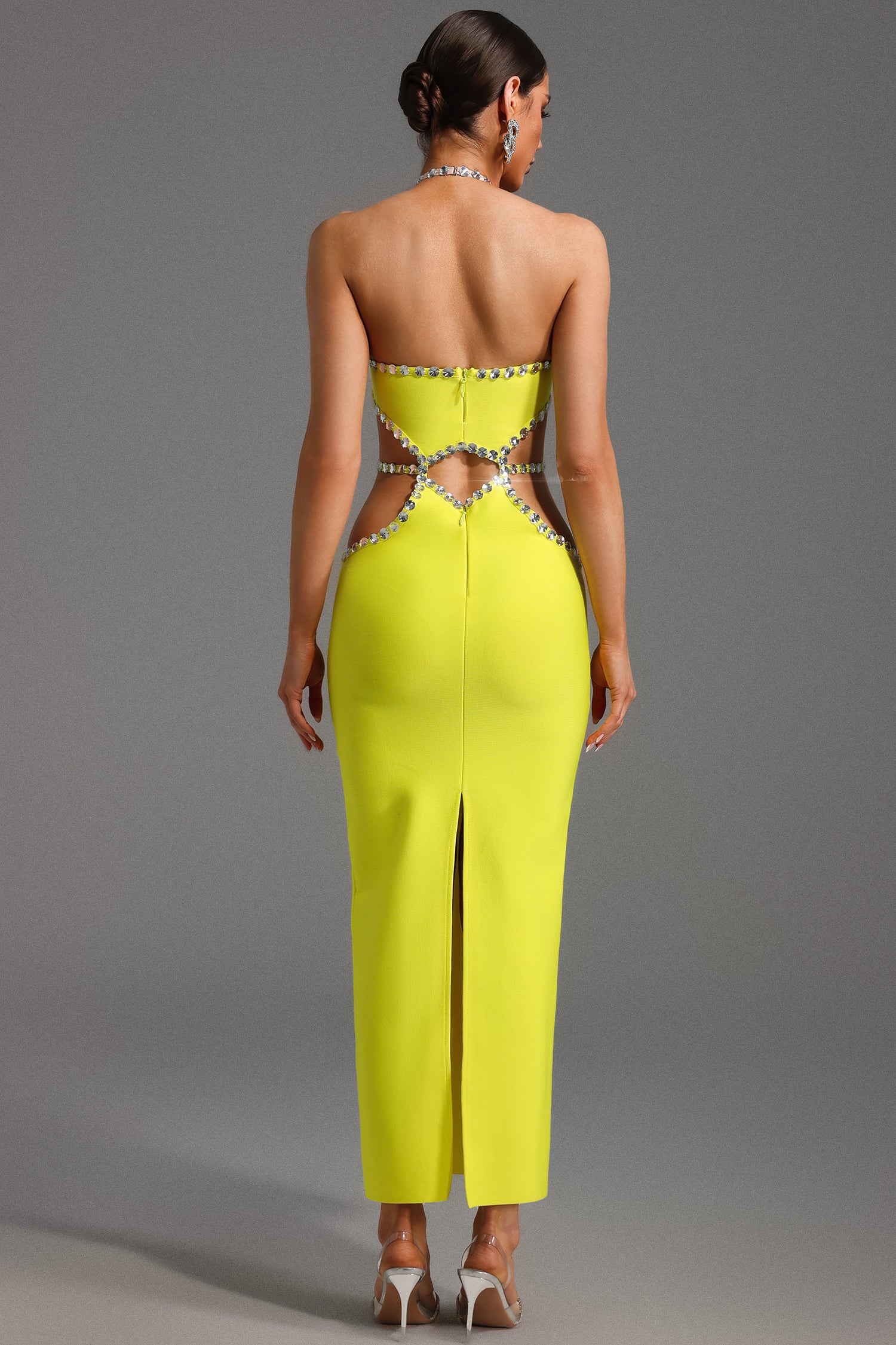 Juyce Halter Sleeveless Hollow Out Diamond Bandage Maxi Dress