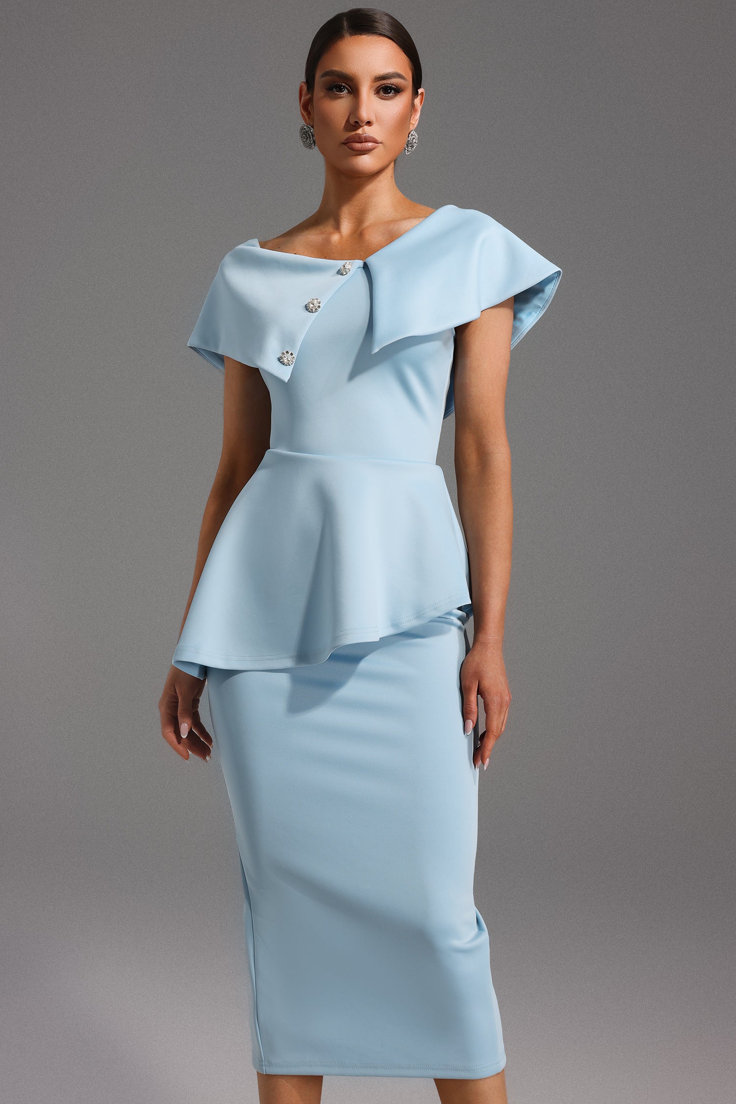 Tearnie One Shoulder Flounce Midi Dress