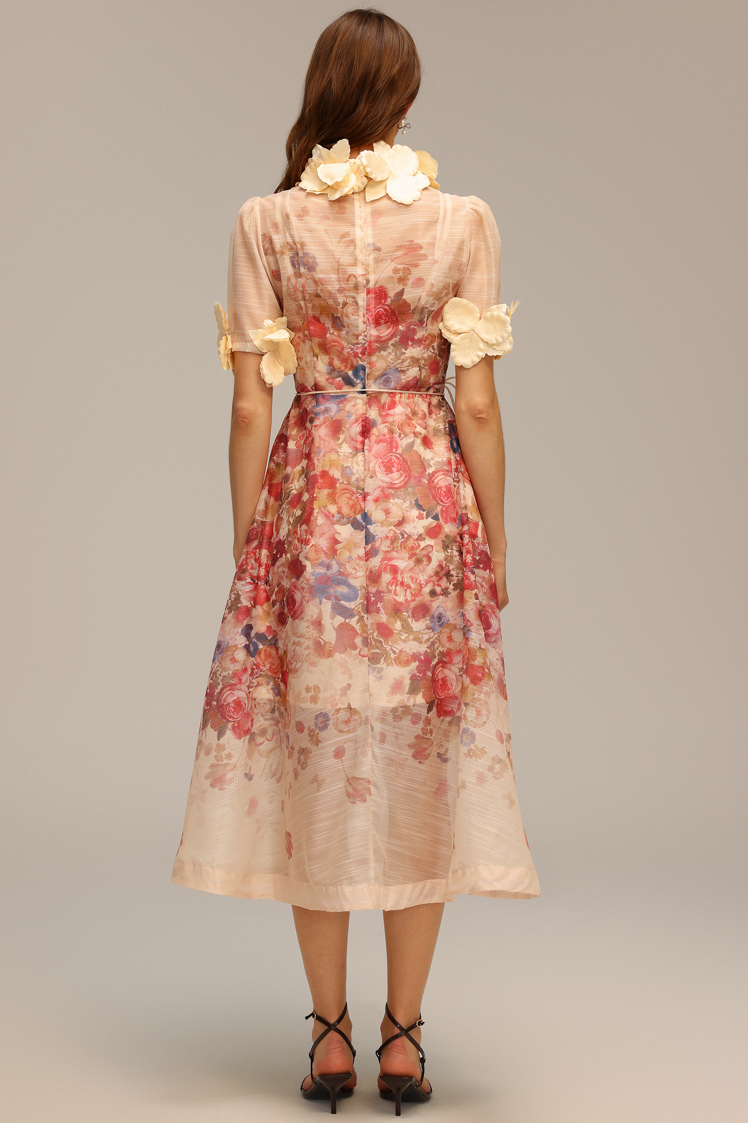 Vernes Short Sleeve Printed Flowers Midi Dress