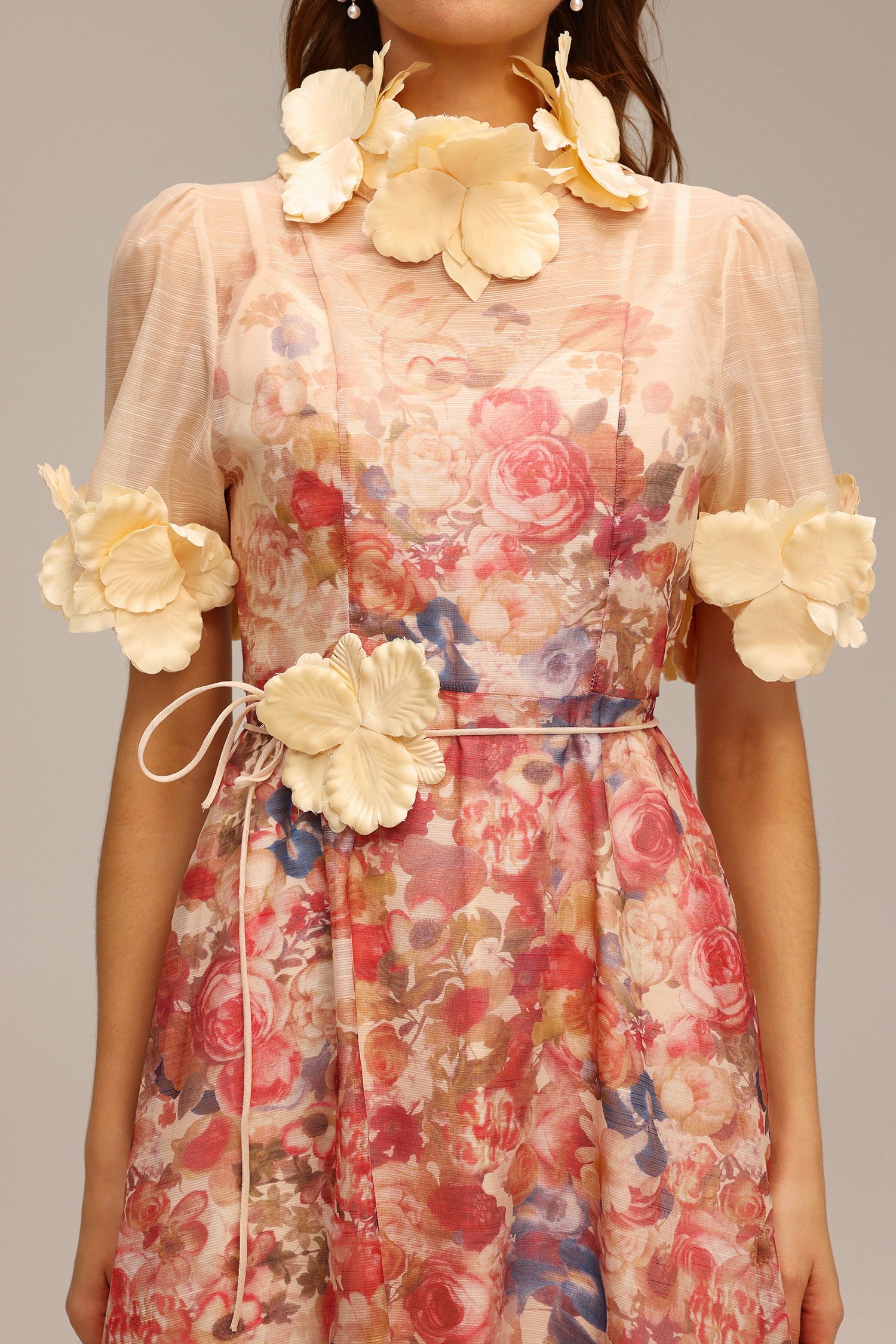 Vernes Short Sleeve Printed Flowers Midi Dress