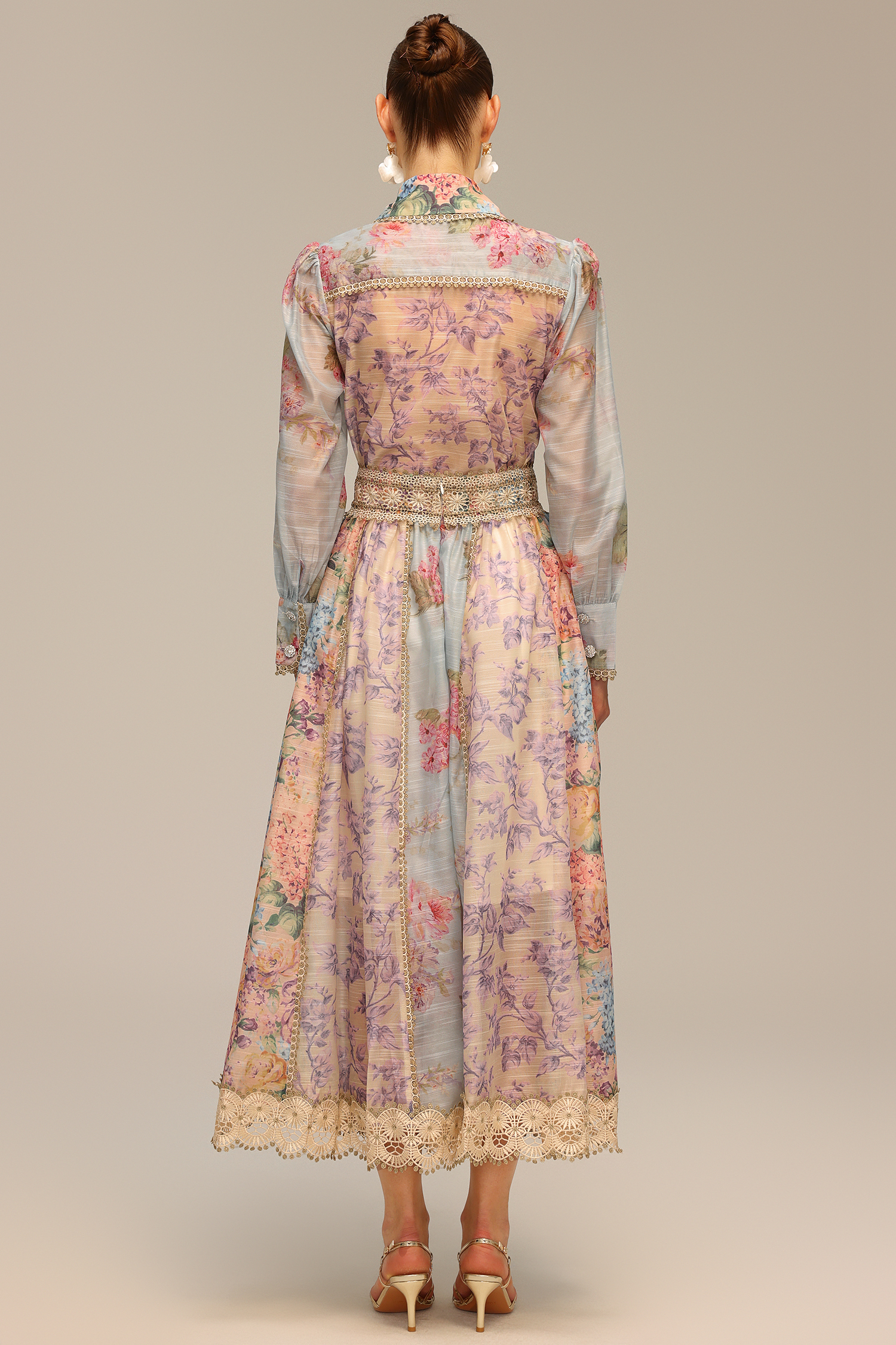 Ruby Long Sleeve Floral Printed Lace Top And Skirt Two-Piece Set