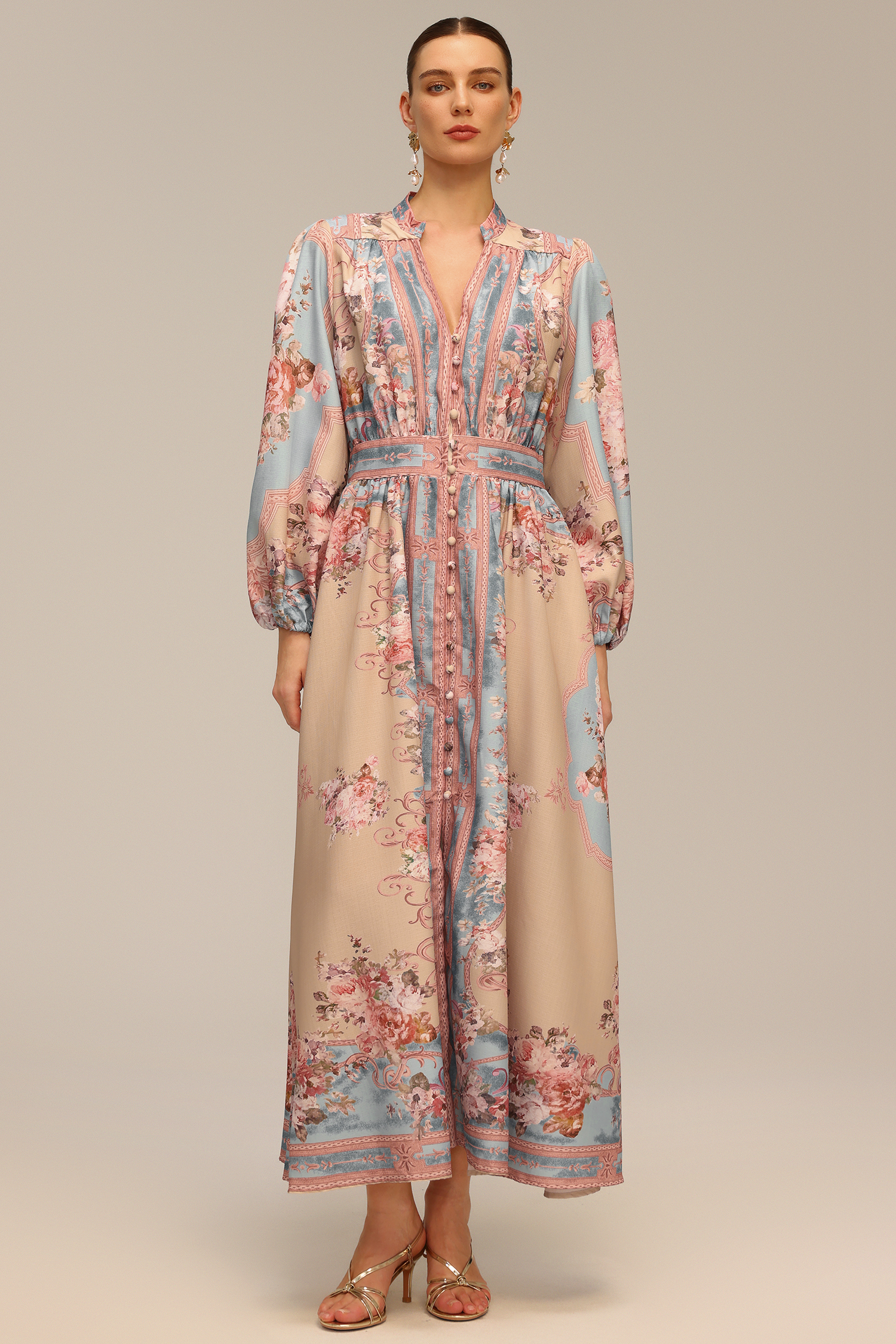 Dorte Long Sleeve Floral Printed Maxi Dress