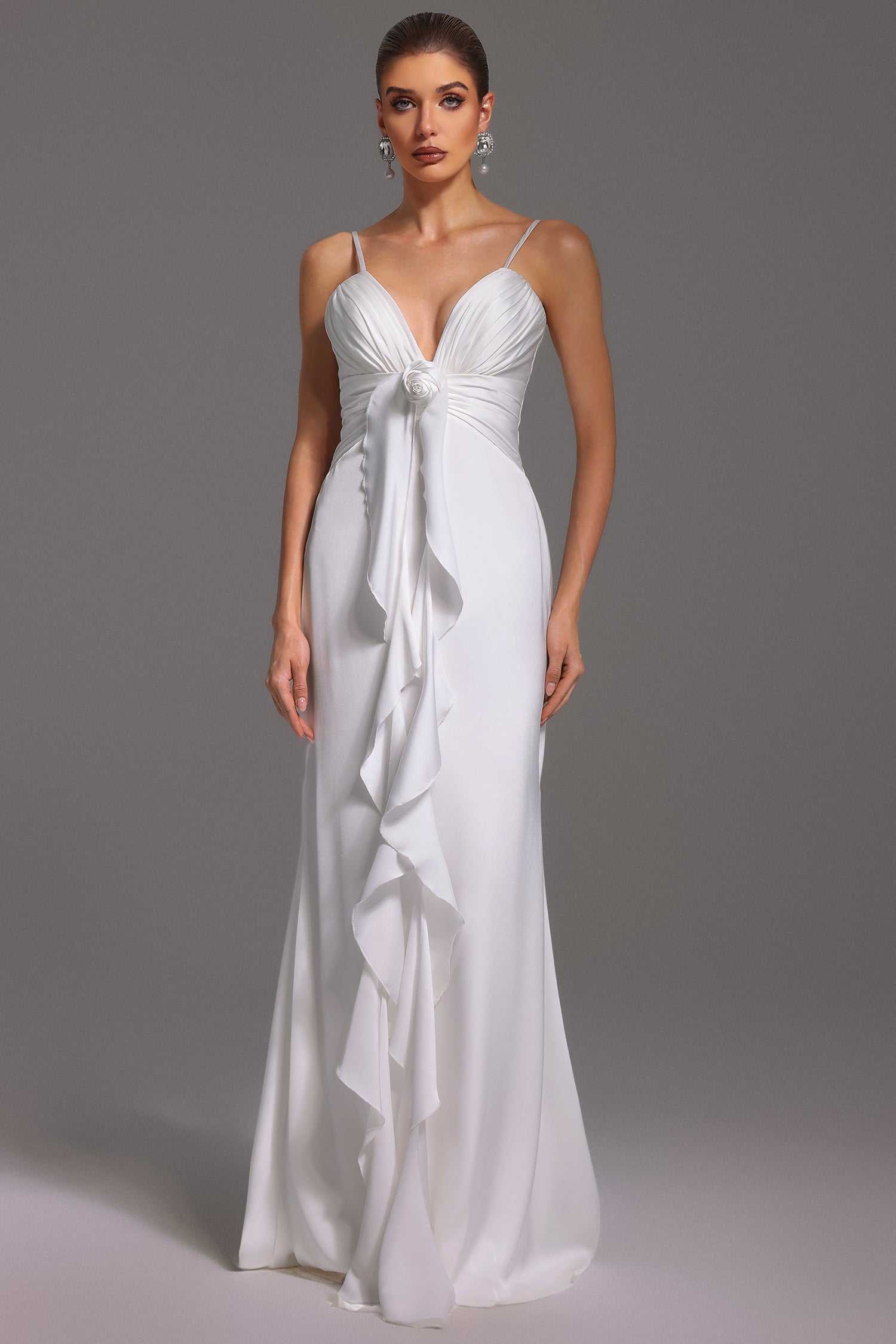 Yvonne Sleeveless V-Neck Flowers Flounce Maxi Dress