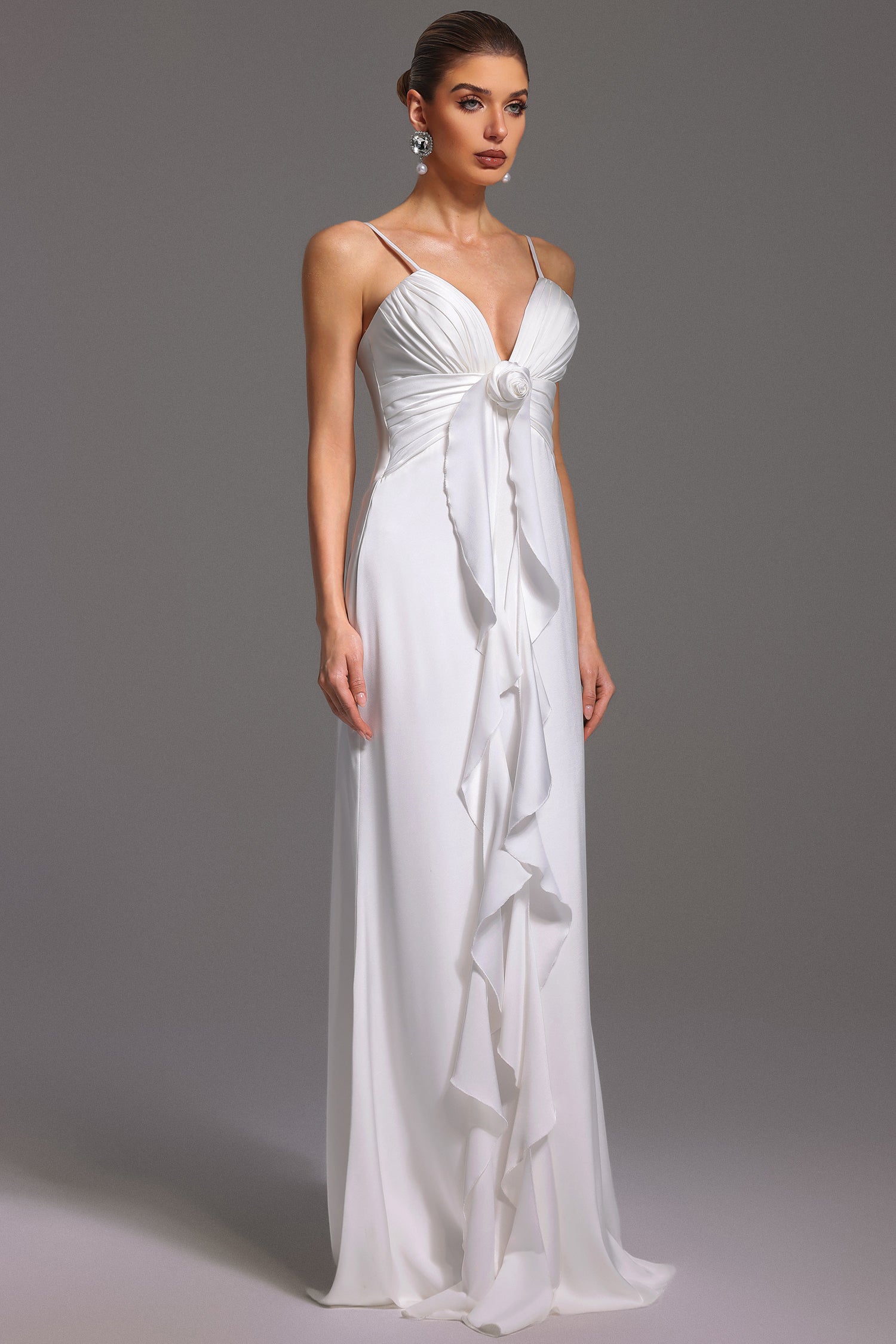 Yvonne Sleeveless V-Neck Flowers Flounce Maxi Dress