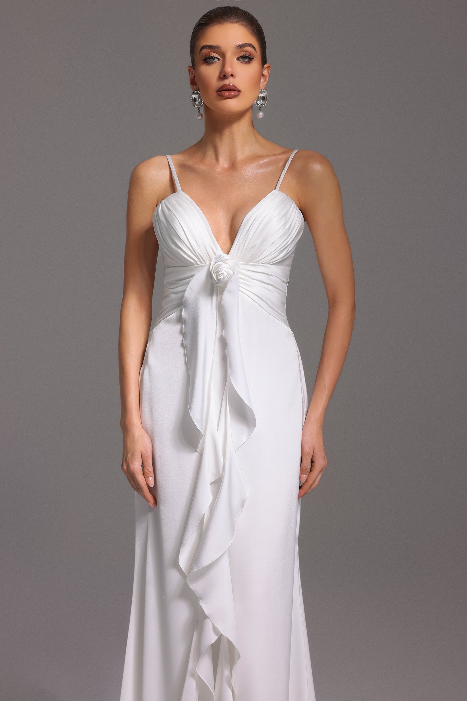 Yvonne Sleeveless V-Neck Flowers Flounce Maxi Dress