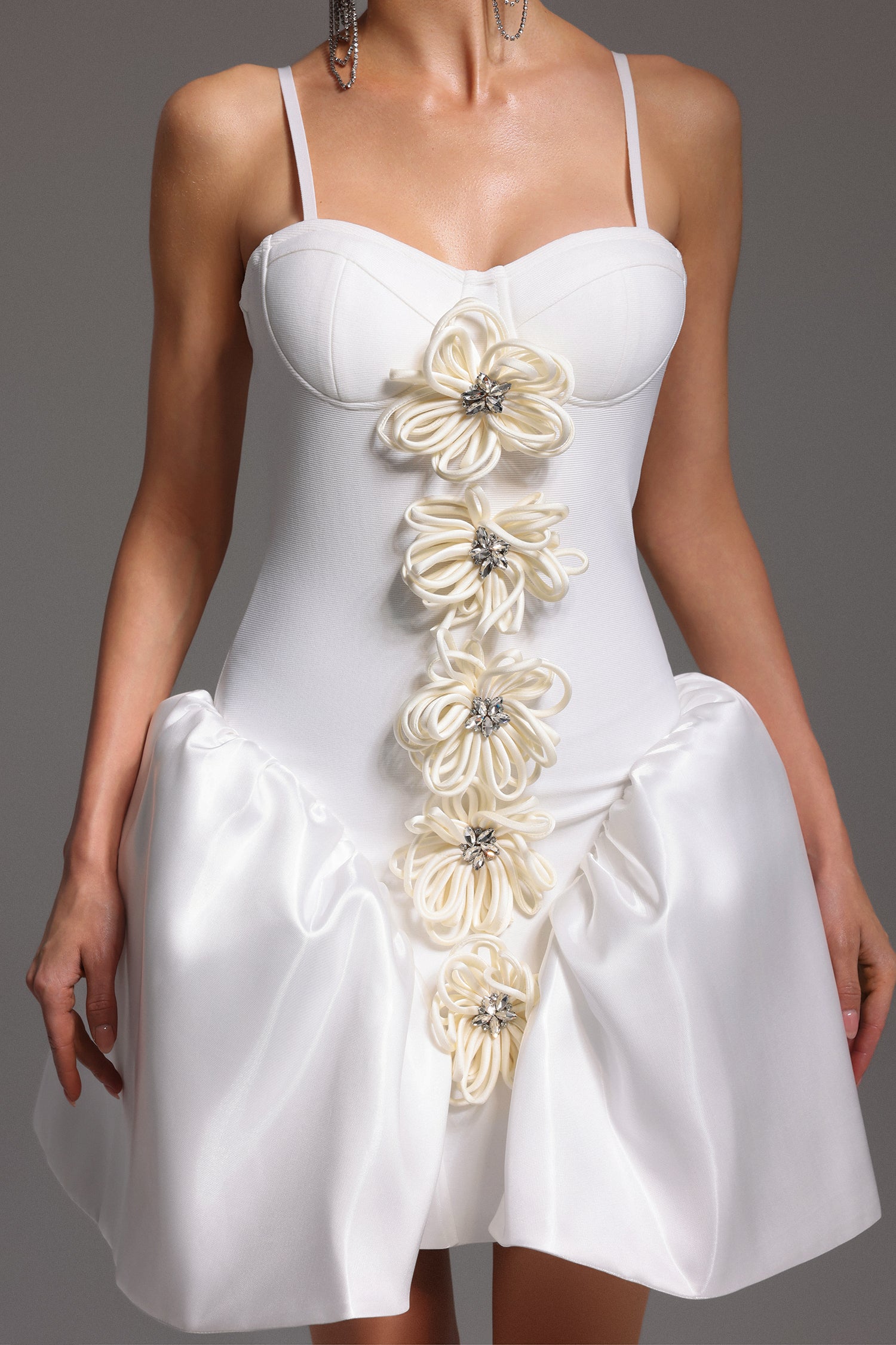 Saly Strapless Sleeveless Flowers Bandage Mini Dress