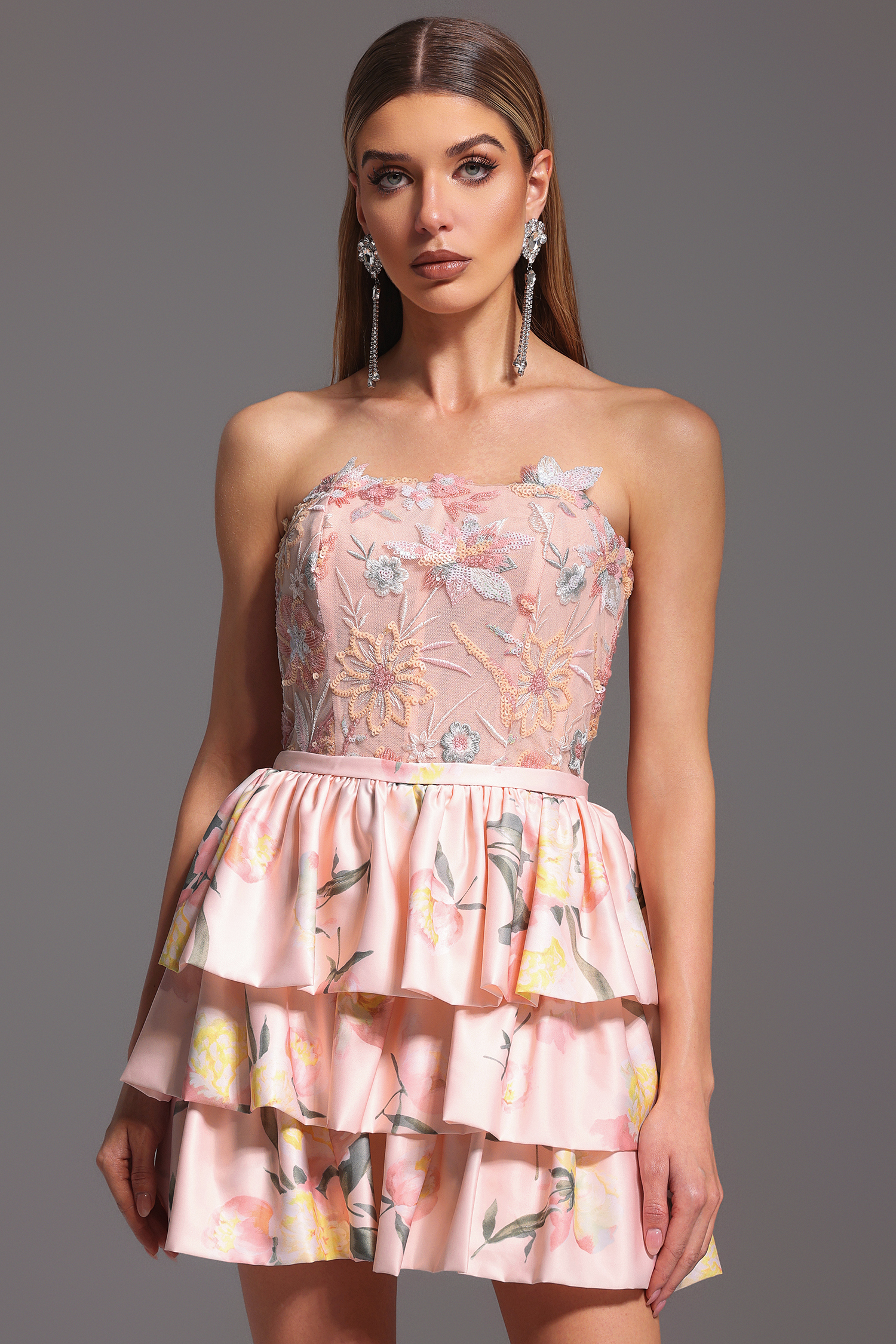 Waner Sleeveless Printing Flowers Mini Dress