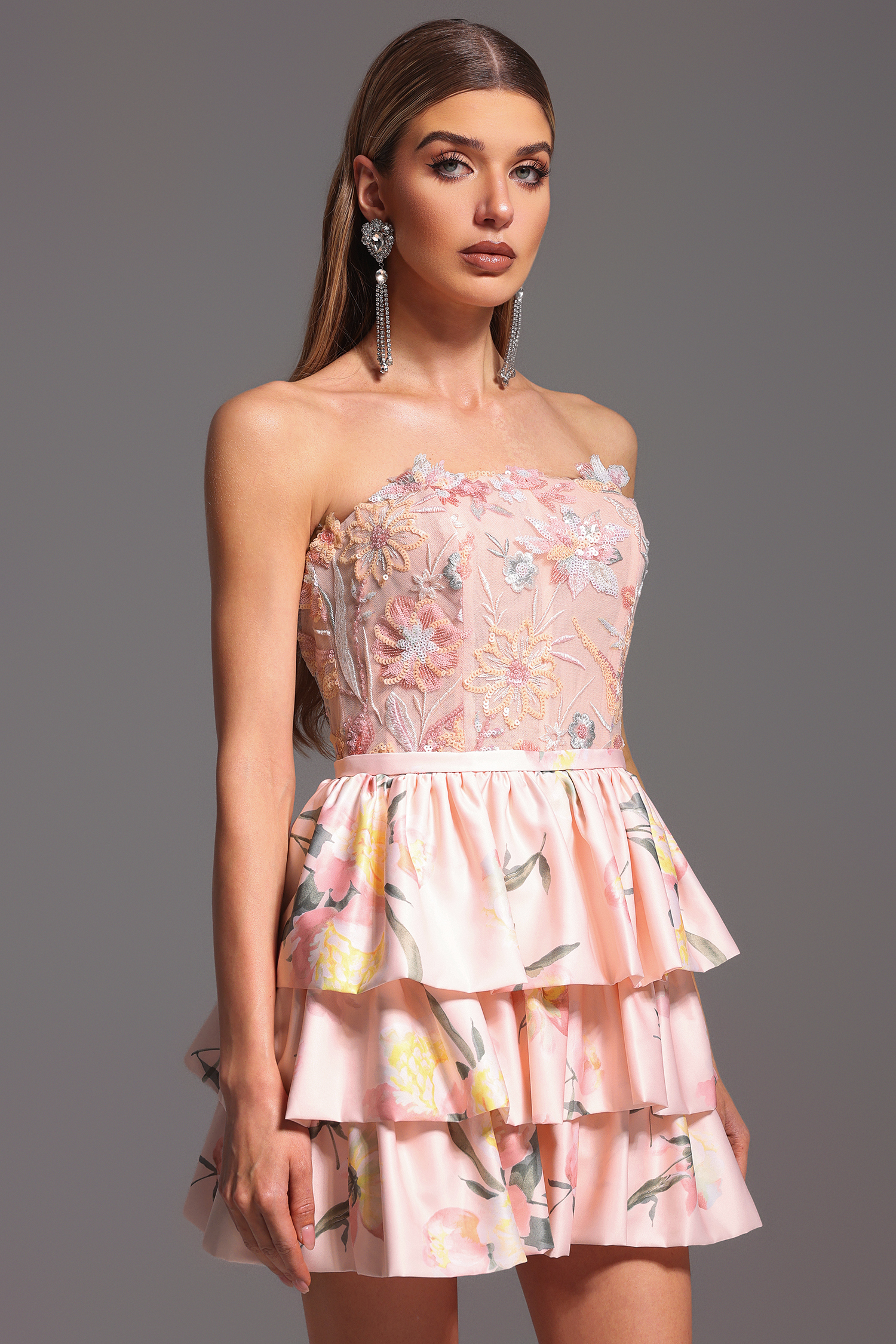 Waner Sleeveless Printing Flowers Mini Dress