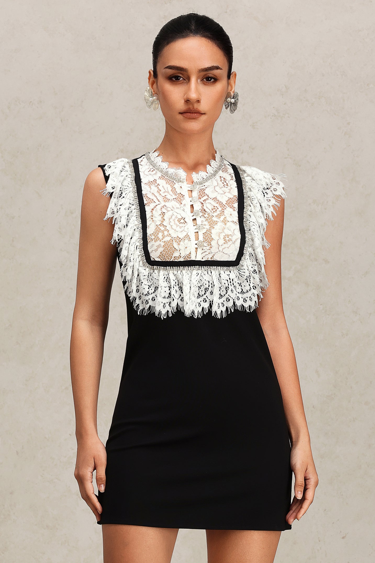 Joy Sleeveless Lace Diamond Mini Dress