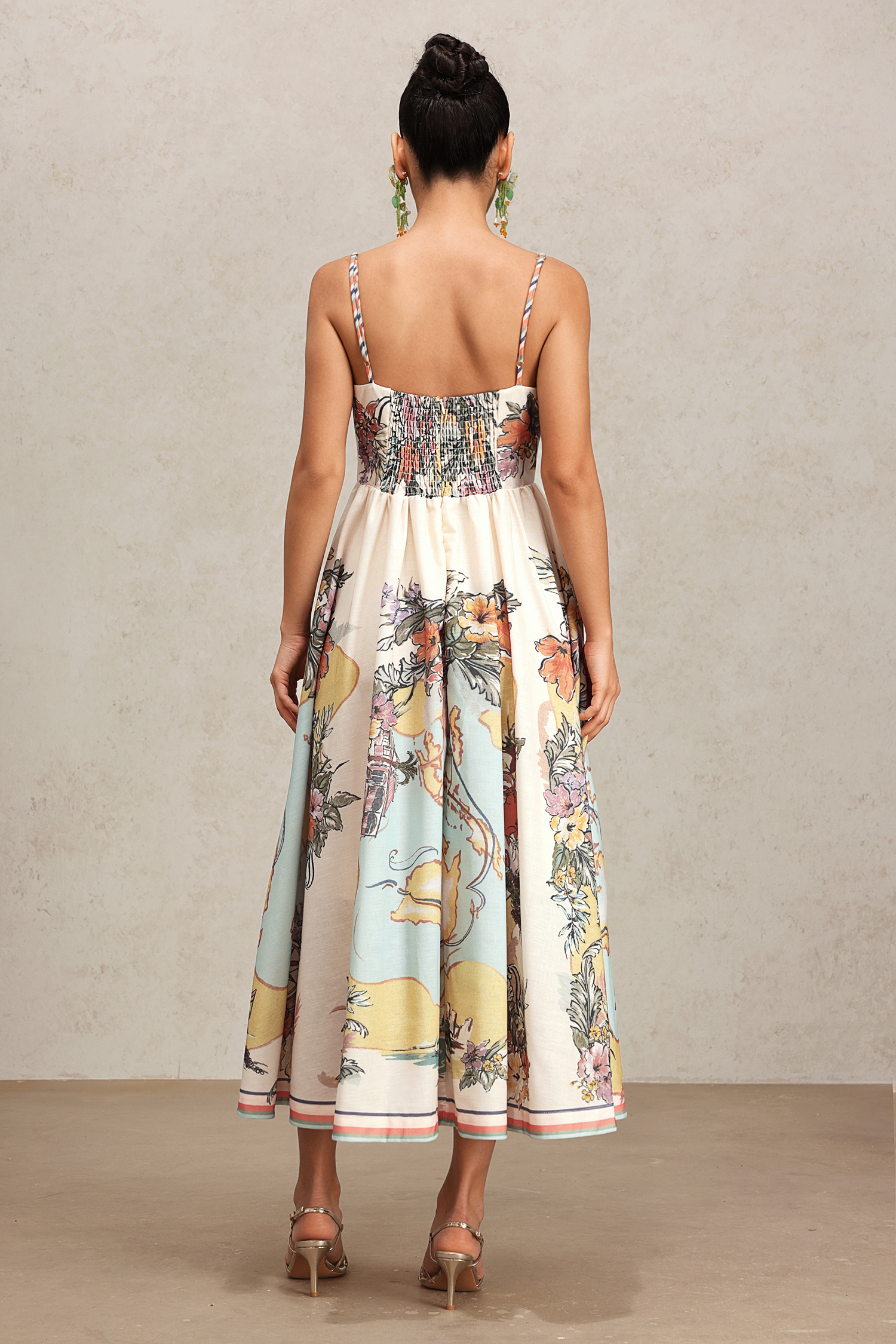 Ena Halter Floral Printed Midi Dress