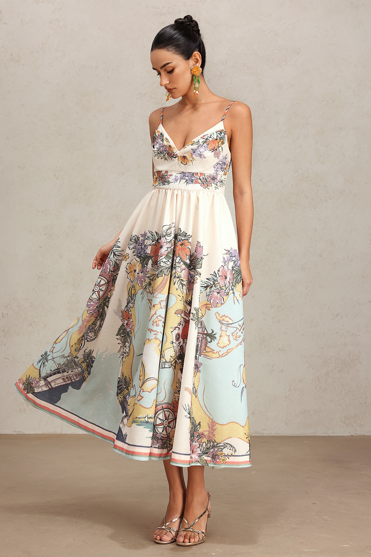 Ena Halter Floral Printed Midi Dress